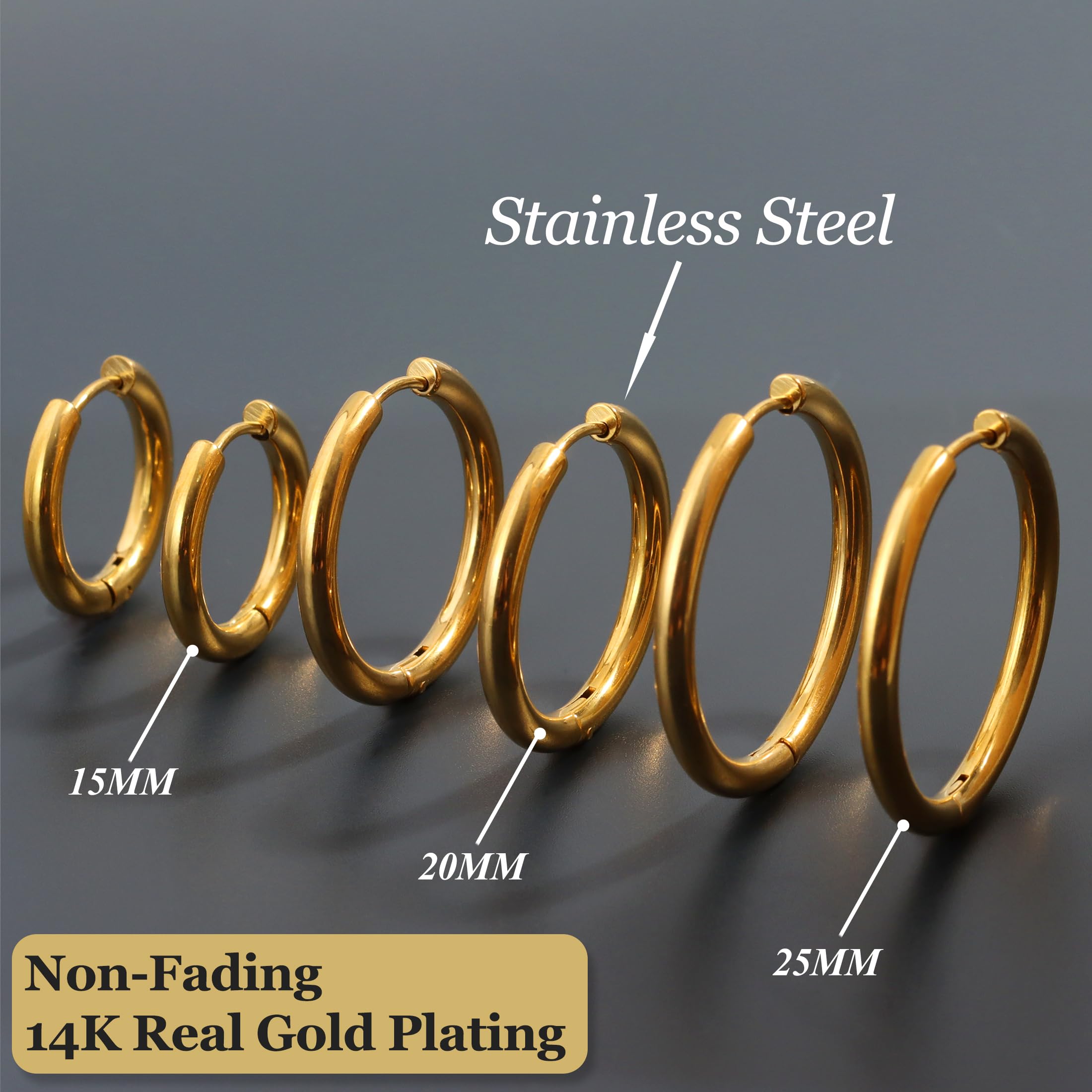 14K Gold Plated Huggie Hoop Earrings for Women - Waterproof, Hypoallergenic, Lightweight Small Hoops in Gold & Silver Stainless Steel - Perfect for Everyday Wear, Date Nights & Gifts