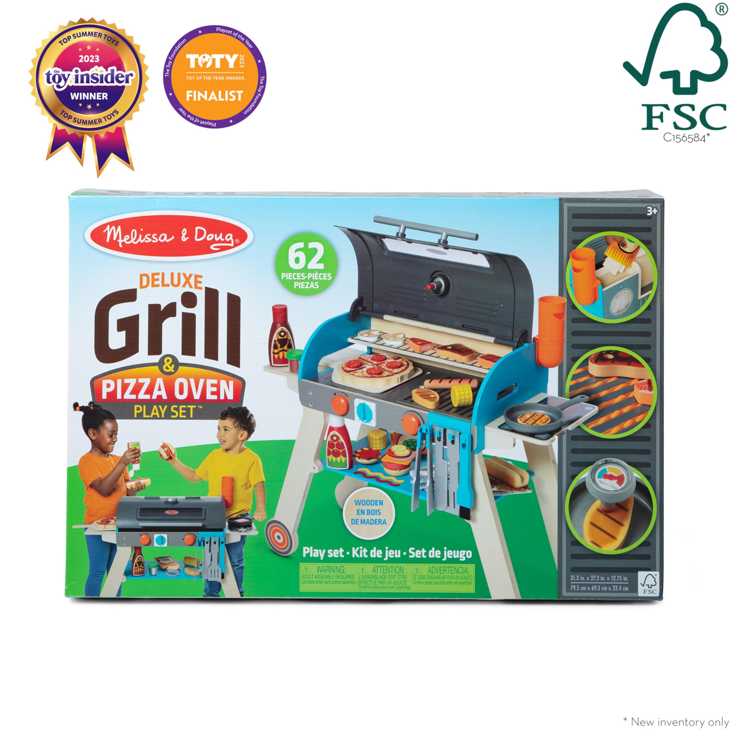 Melissa & Doug Wooden Deluxe BBQ Grill, Smoker & Pizza Oven Pretend Play Kitchen Toy for Kids - FSC Certified Wooden Toy for Outdoor & Indoor Pretend Cooking Play
