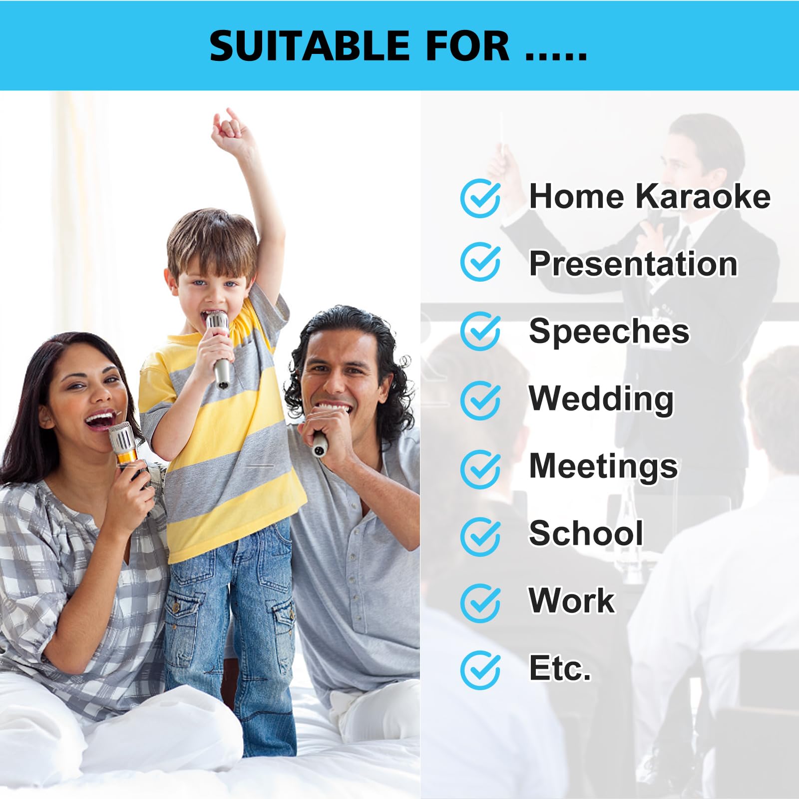 Professional UHF Wireless Microphone System - 2 Handheld Cordless Mics with 200ft Range, Bluetooth Connectivity for Karaoke, DJ, Home KTV, Meetings, Church, Parties & Weddings | Perfect for Live Performances, Events & Entertainment