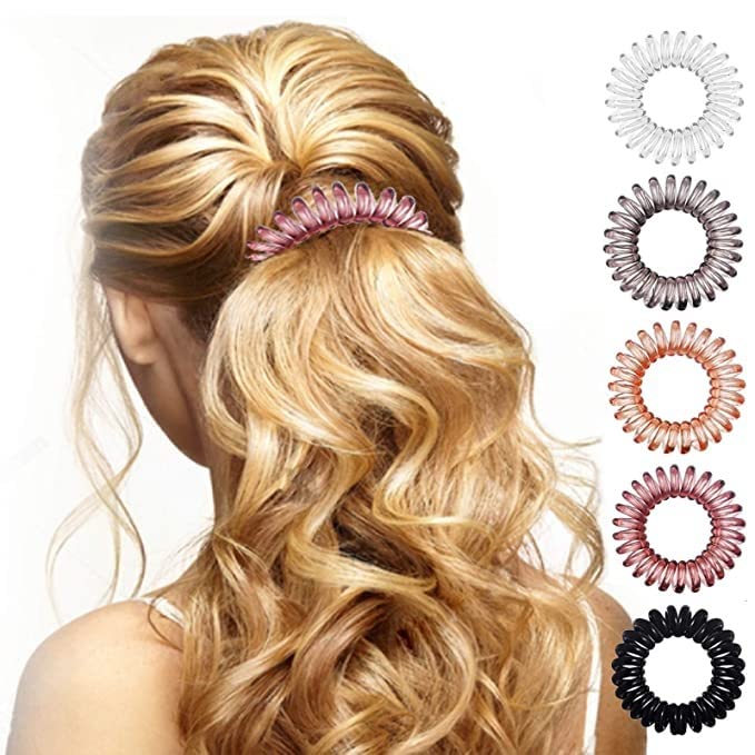 DIVERSA Spiral Hair Ties - Colorful Elastic Rubber Band Hair Ropes for Women & Girls (5 Pack, Multicolor) | Perfect for Braids, Ponytails & Everyday Hairstyles