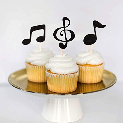 36 Pcs Glitter Music Note Cupcake Toppers - Black Musical Symbols Cake Decorations for Baby Showers, Birthday Parties & Music Themed Events - Perfect for Dessert Tables, DJ Celebrations & Band Performances
