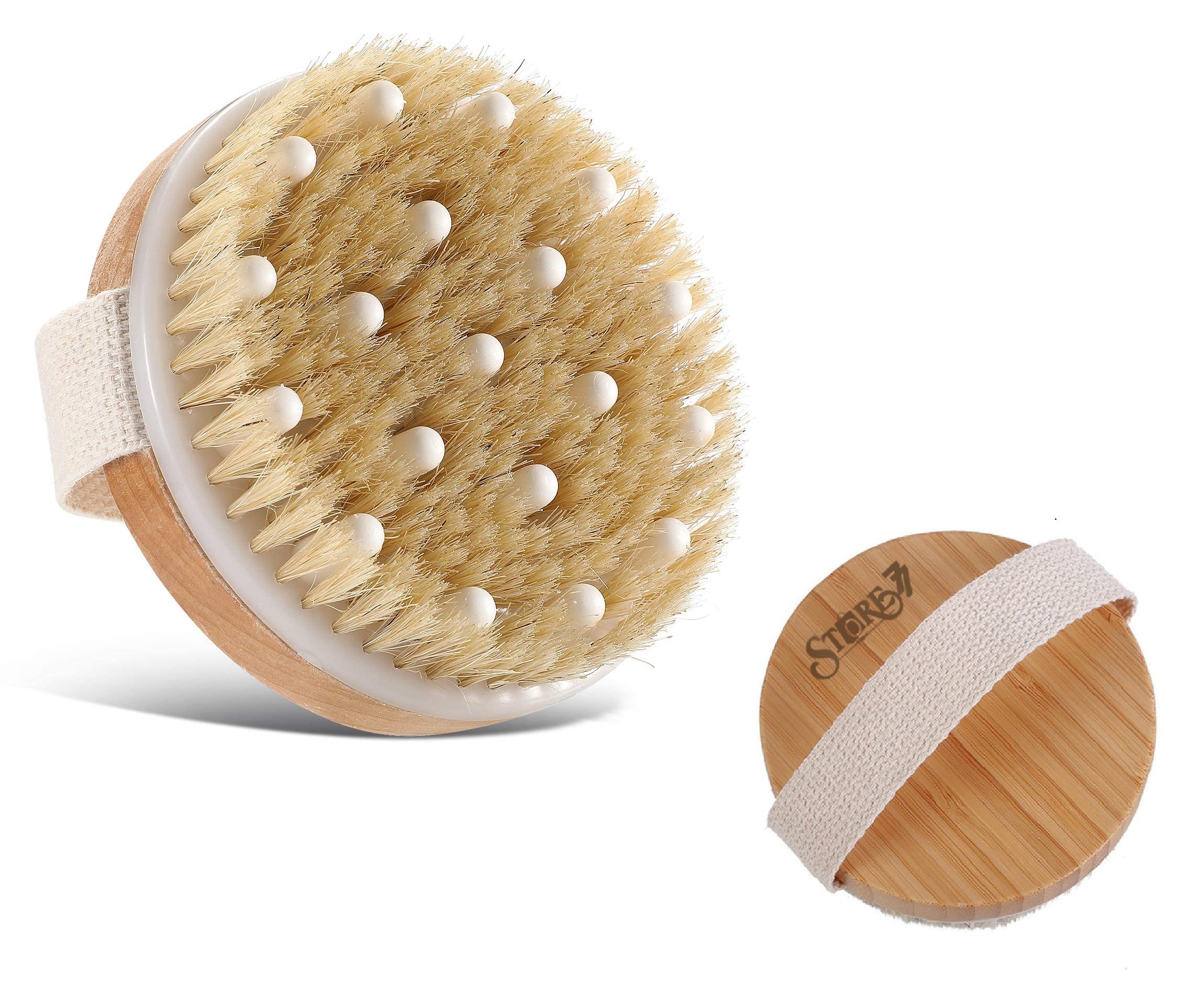 Exfoliating Body Brush with Solid Wood Frame - Round Bath Brush for Skin Softening, Improved Circulation & Ingrown Hair Prevention - Perfect for Shower, Spa & Home Skincare Routine