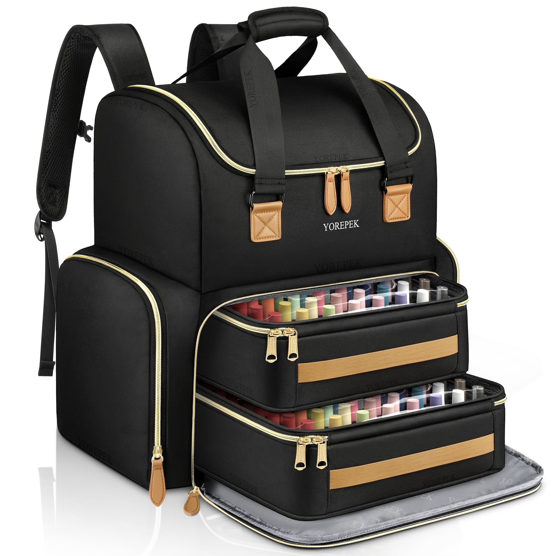 YOREPEK Extra Large Nail Polish Organizer Backpack - Holds 96-100+ Bottles (15ml/0.5oz) with UV Nail Lamp & 2 Removable Pouches - Professional Nail Technician Storage Case - Perfect for Salon, Travel & Home Manicure Organization