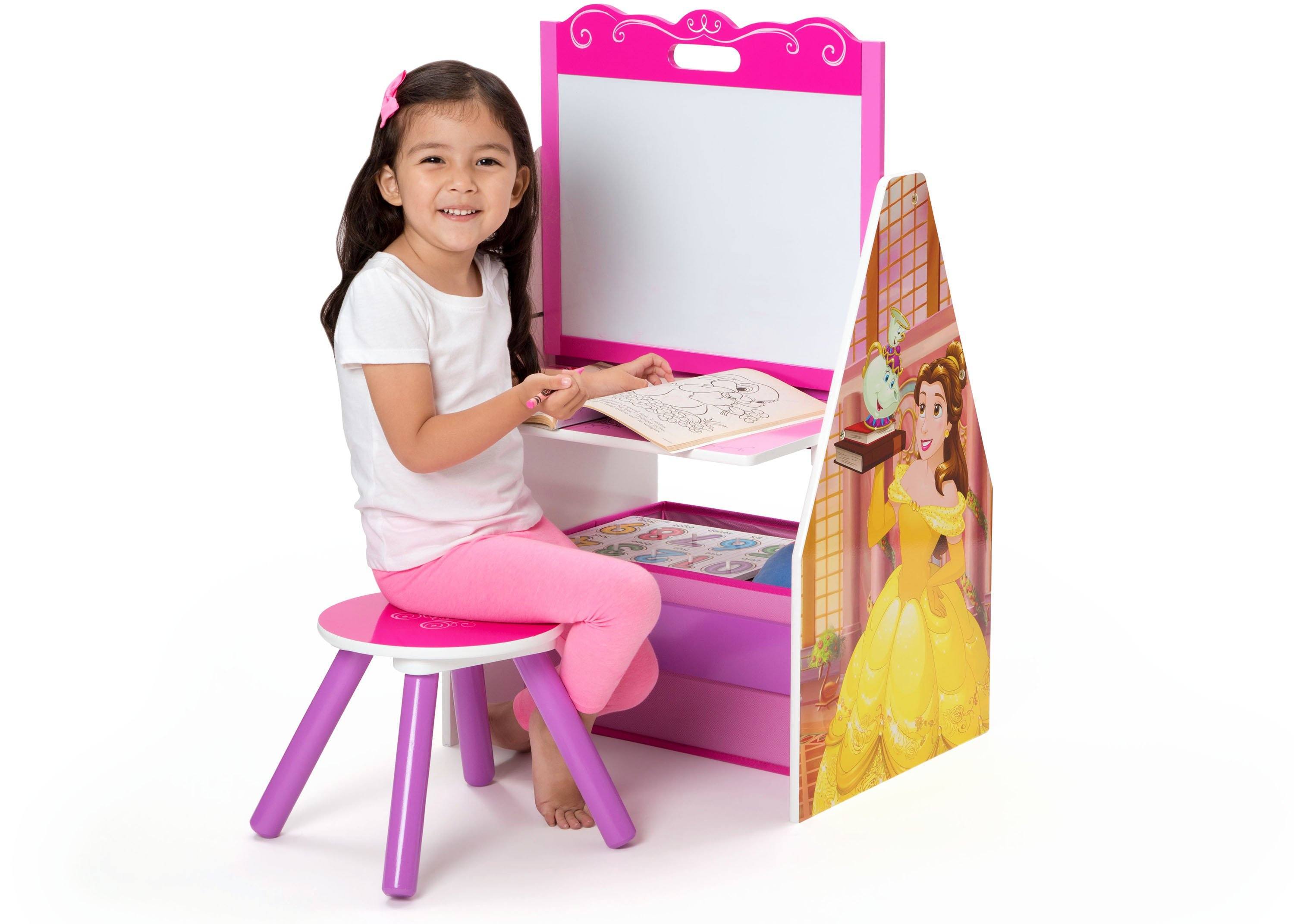 Princess Activity Center Easel Desk with Stool & Toy Organizer - Kids Art & Learning Station for Home & Preschool Playroom