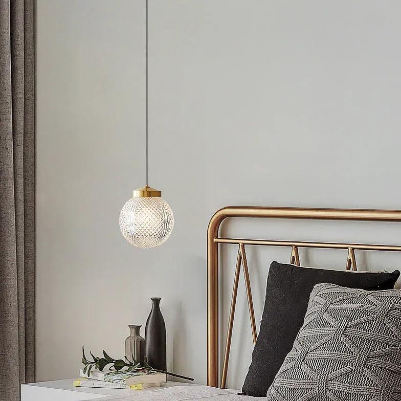 Crystal Clear Diamond Glass Gold Pendant Light Fixture - Elegant Ceiling Lighting for Dining Room, Kitchen Island & Bedroom Decor