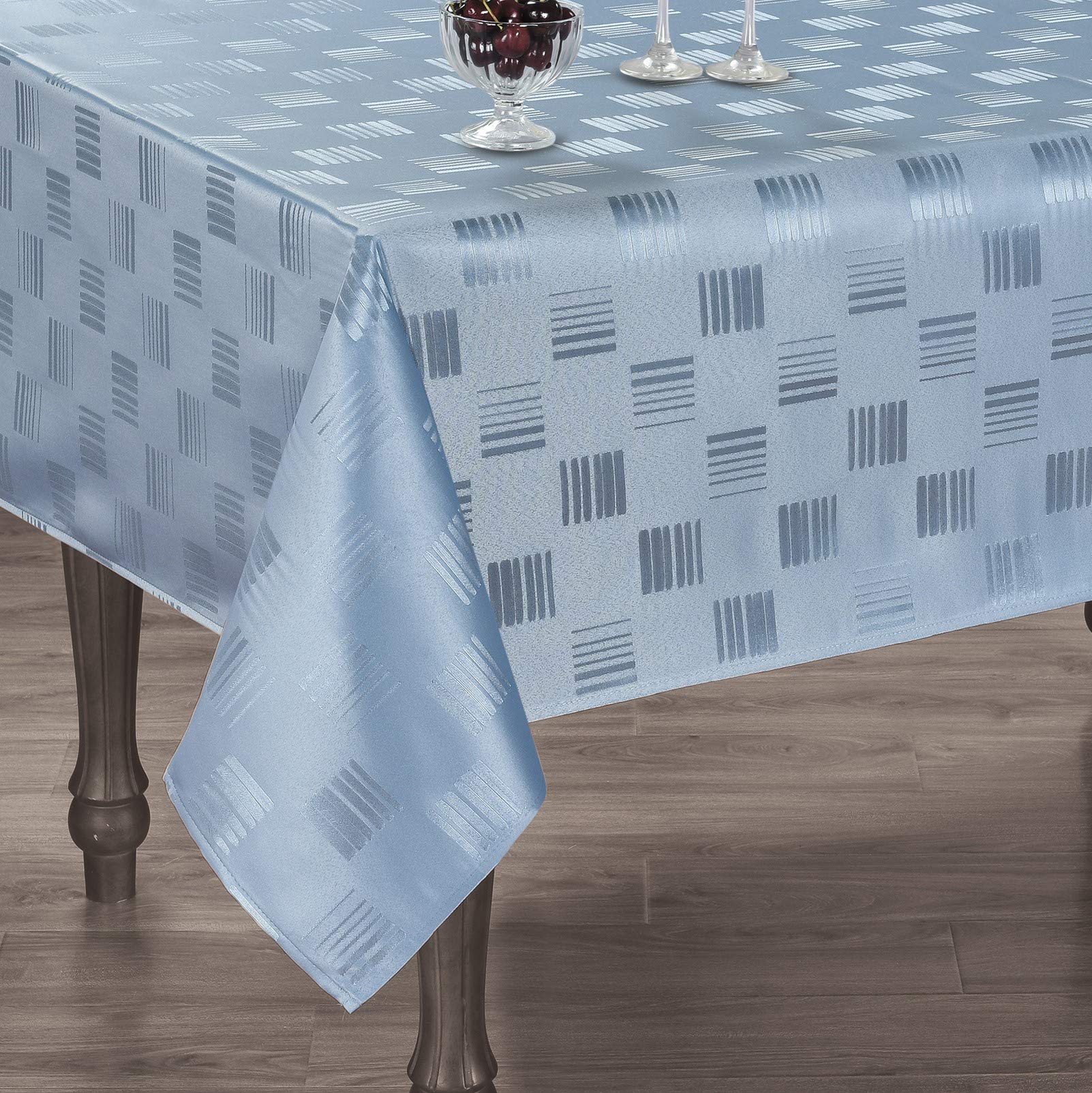 Premium Heavyweight Damask Tablecloth 52x70 Inches - Wrinkle & Spill Resistant Polyester Table Cover for Rectangular/Oblong Tables, Washable Dusty Blue Tablecloth for Dinner Parties, Weddings & Holiday Gatherings - Elegant Home Decor & Event Styling