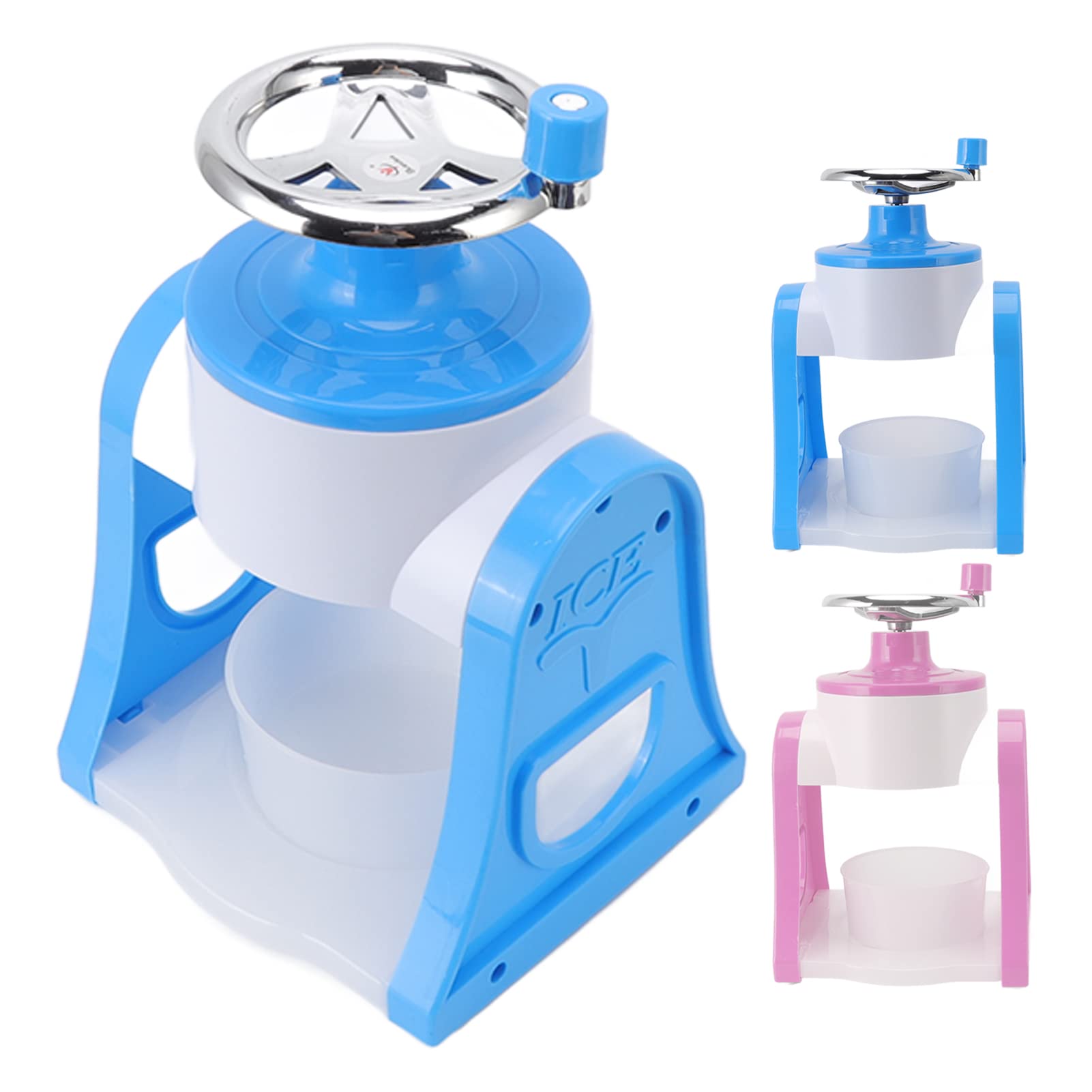 Portable Hand Crank Snow Cone Maker - Mini Ice Shaver & Crusher Machine for Home, Restaurants, Cafes - Perfect for Summer Parties, Kids Treats & Food Stalls (Blue)