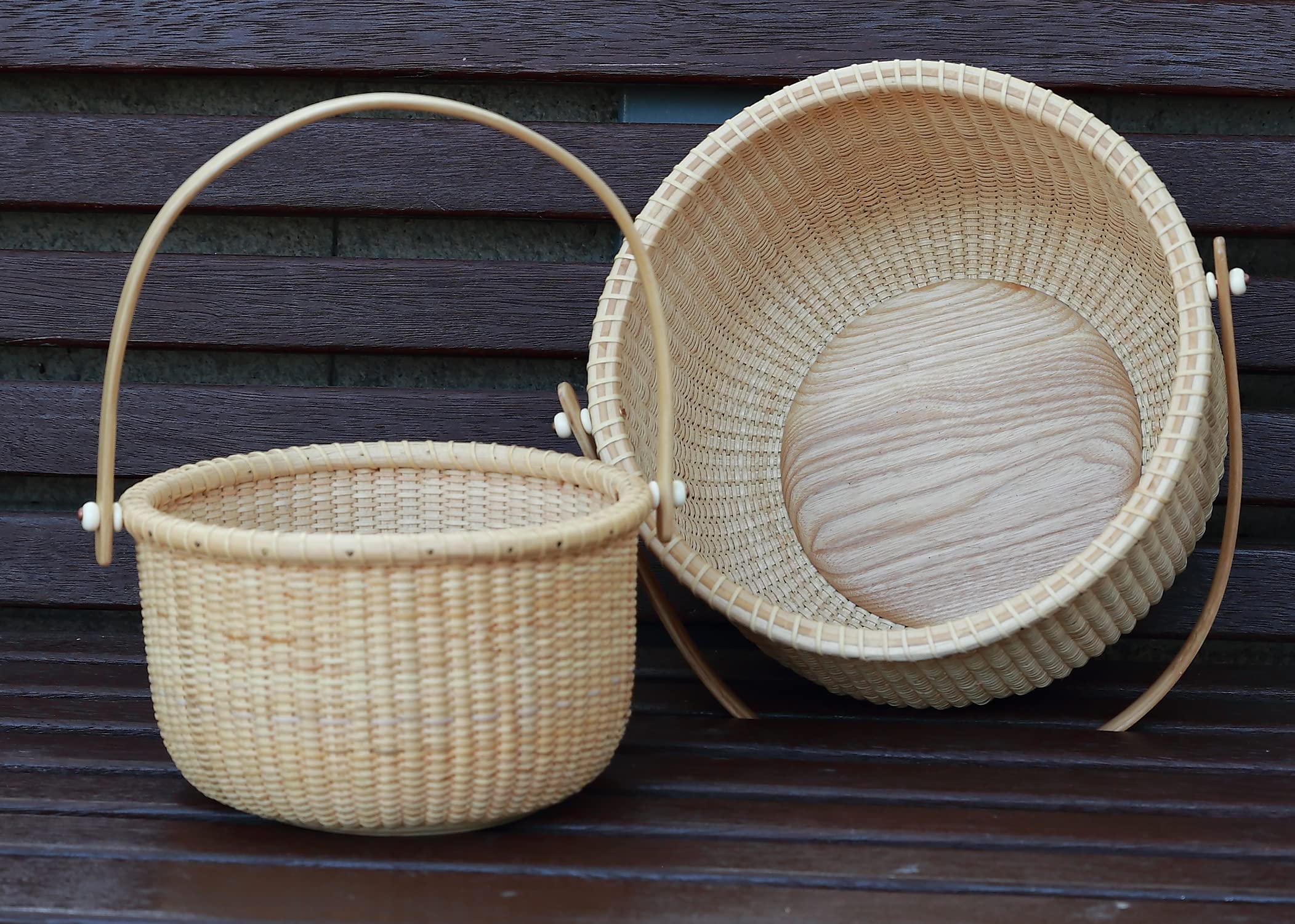 Classic Nantucket Round Woven Rattan Basket with Wood Knob Handles - Storage Organizer for Fruits, Toys & Home Decor | Handwoven Tote Cube Container for Kitchen, Bathroom & Nursery Organization