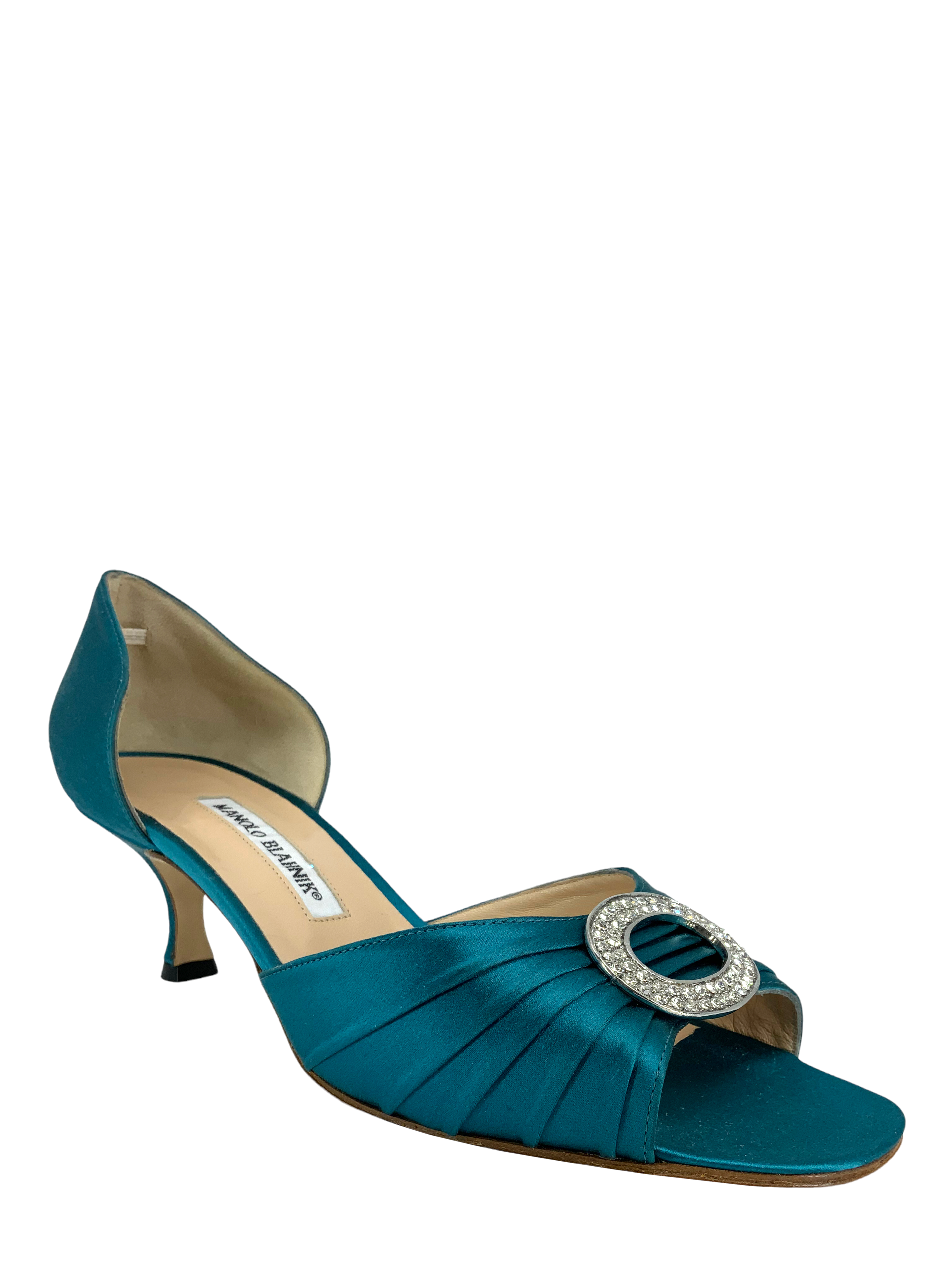 Manolo Blahnik Sedaraby Embellished Satin d'Orsay Pumps - Women's Luxury High Heels Size 10.5 | Perfect for Weddings, Parties & Formal Events