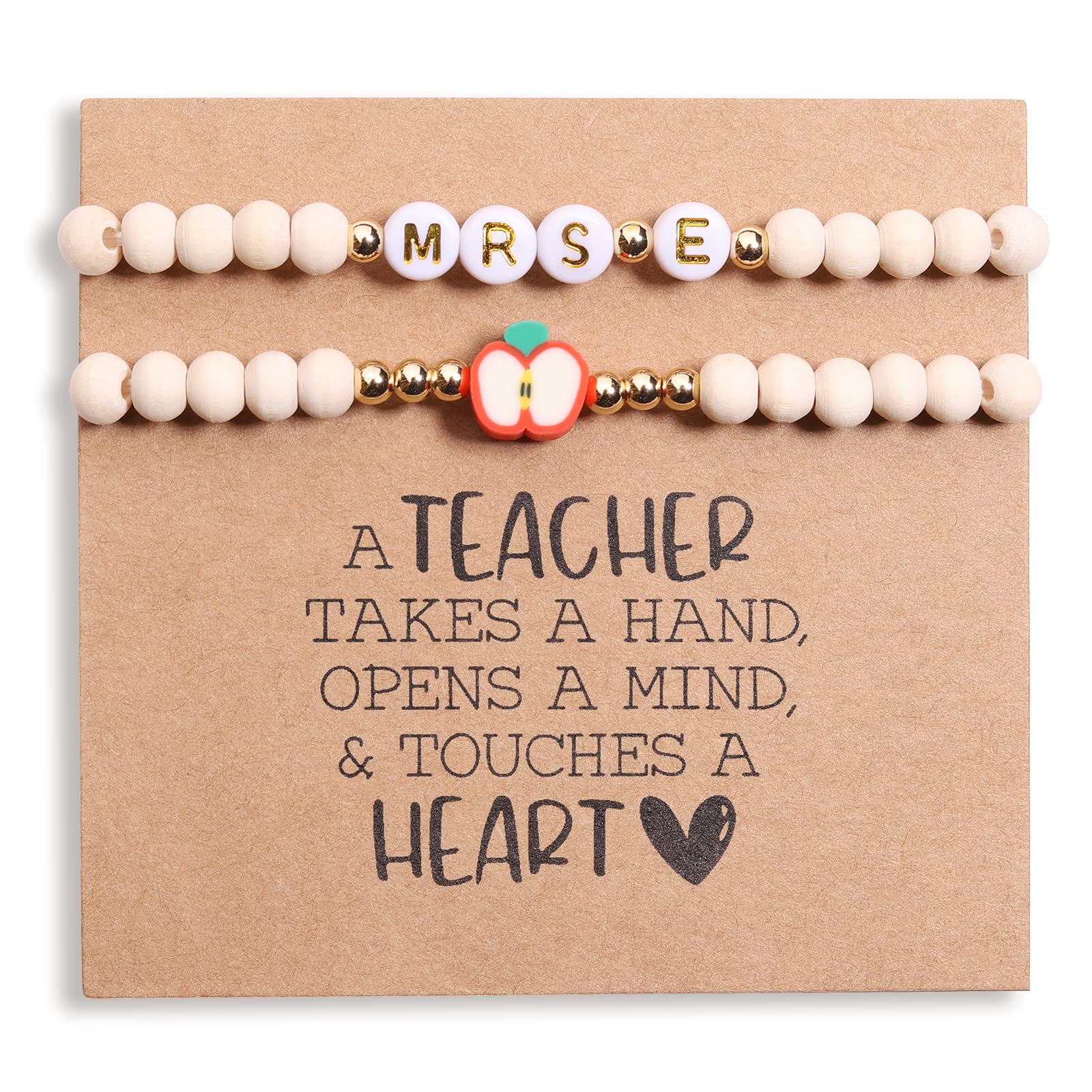Personalized Teacher Bracelet for Women - 2 Pcs Custom Initial Bracelet (Mrs/Miss/Ms) - Thoughtful Teacher Appreciation Gift with Card - Perfect Thank You Gift from Students & Friends - Ideal for Teacher's Day, Retirement, End of Year & Special Occasions