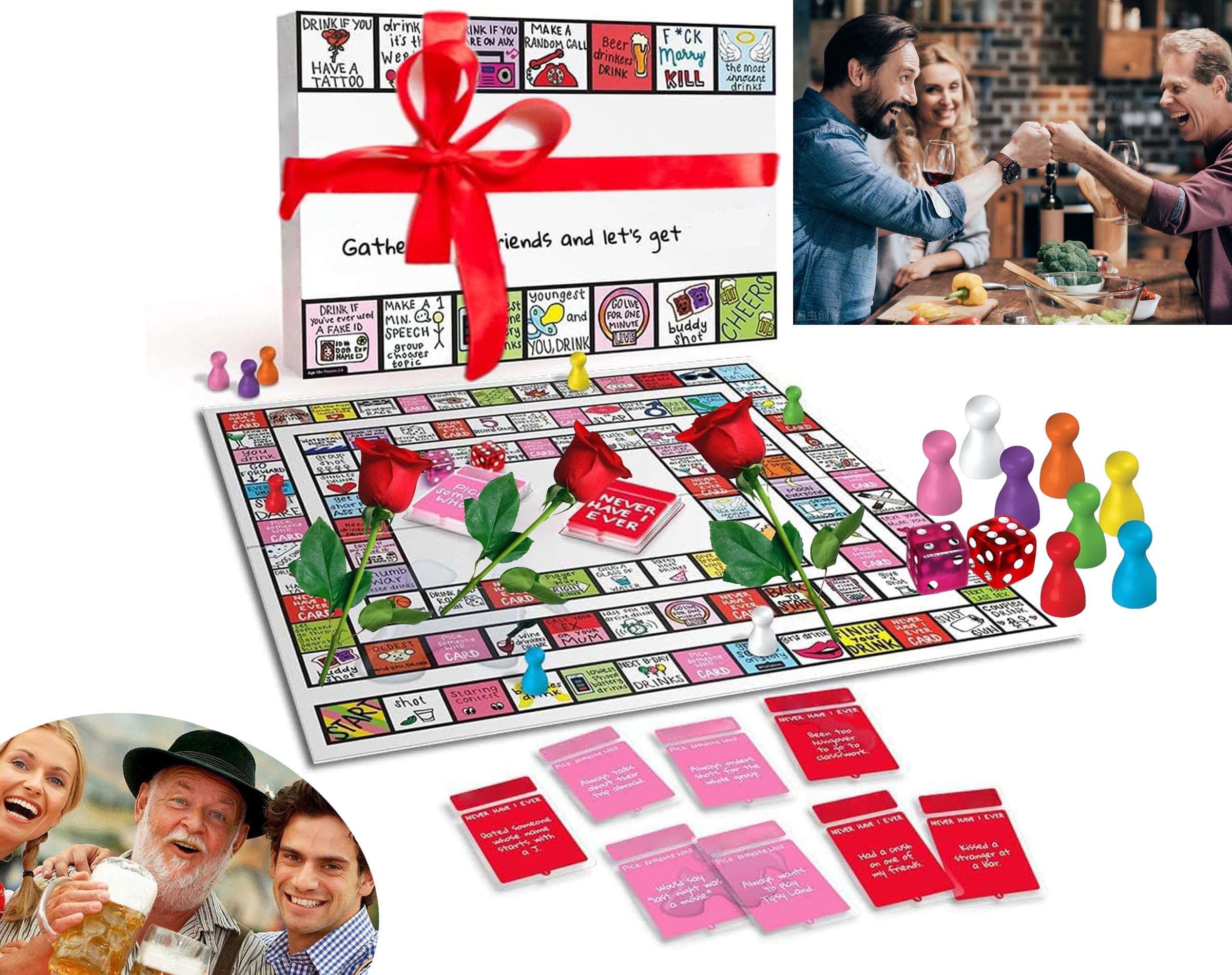 Fun Adult Drinking Board Game Set - Party Games for Friends, Christmas & Gatherings (2-8 Players, Age 18+) - Perfect for Game Nights, Bachelorette Parties & Holiday Celebrations