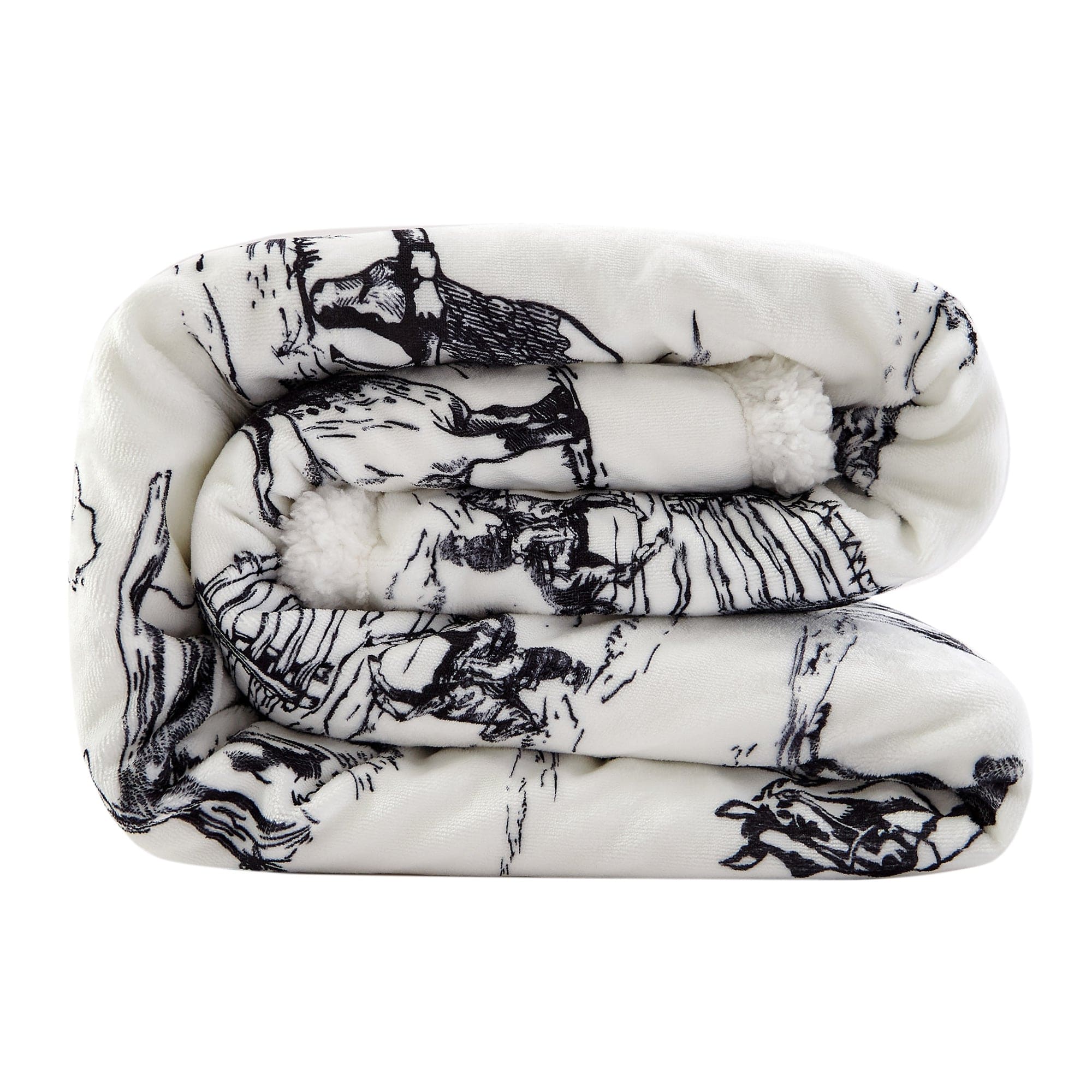Cozy Western Ranch Style Sherpa Throw Blanket - Soft Flannel Campfire Blanket for Cabin, RV, and Outdoor Adventures