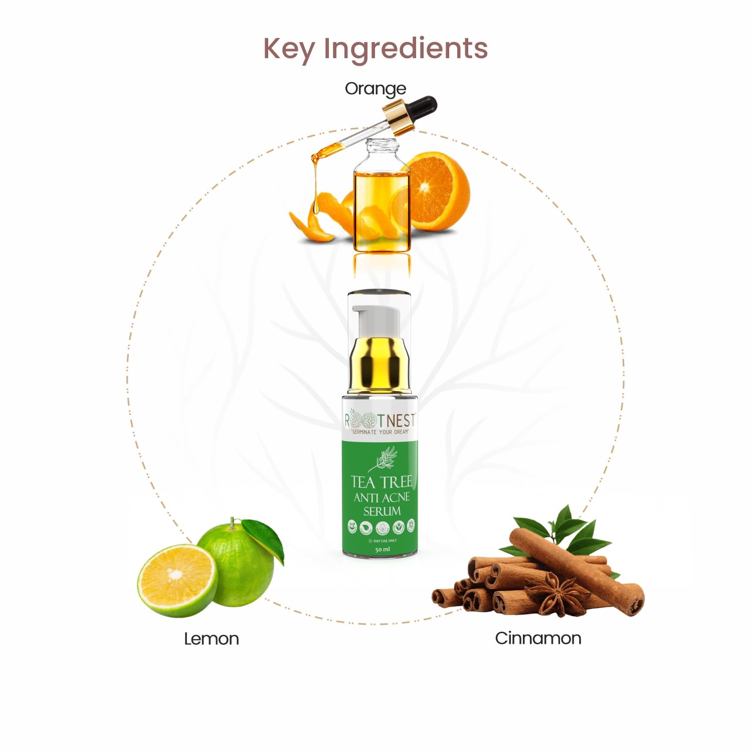 Rootnest Tea Tree Oil Anti-Acne Face Serum - Natural Organic Treatment for Blackheads, Breakouts & Large Pores with Witch Hazel & Aloe Vera | 50mL | Perfect for Oily & Acne-Prone Skin Care Routine