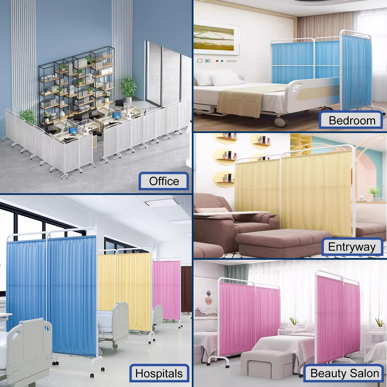 Portable Folding Privacy Screen - 3ft to 15ft Adjustable Medical Room Divider for Hospitals, Clinics & Salons | Yellow 2-Panel (180cm) | Perfect for Patient Privacy, Office Partitions & Event Spaces