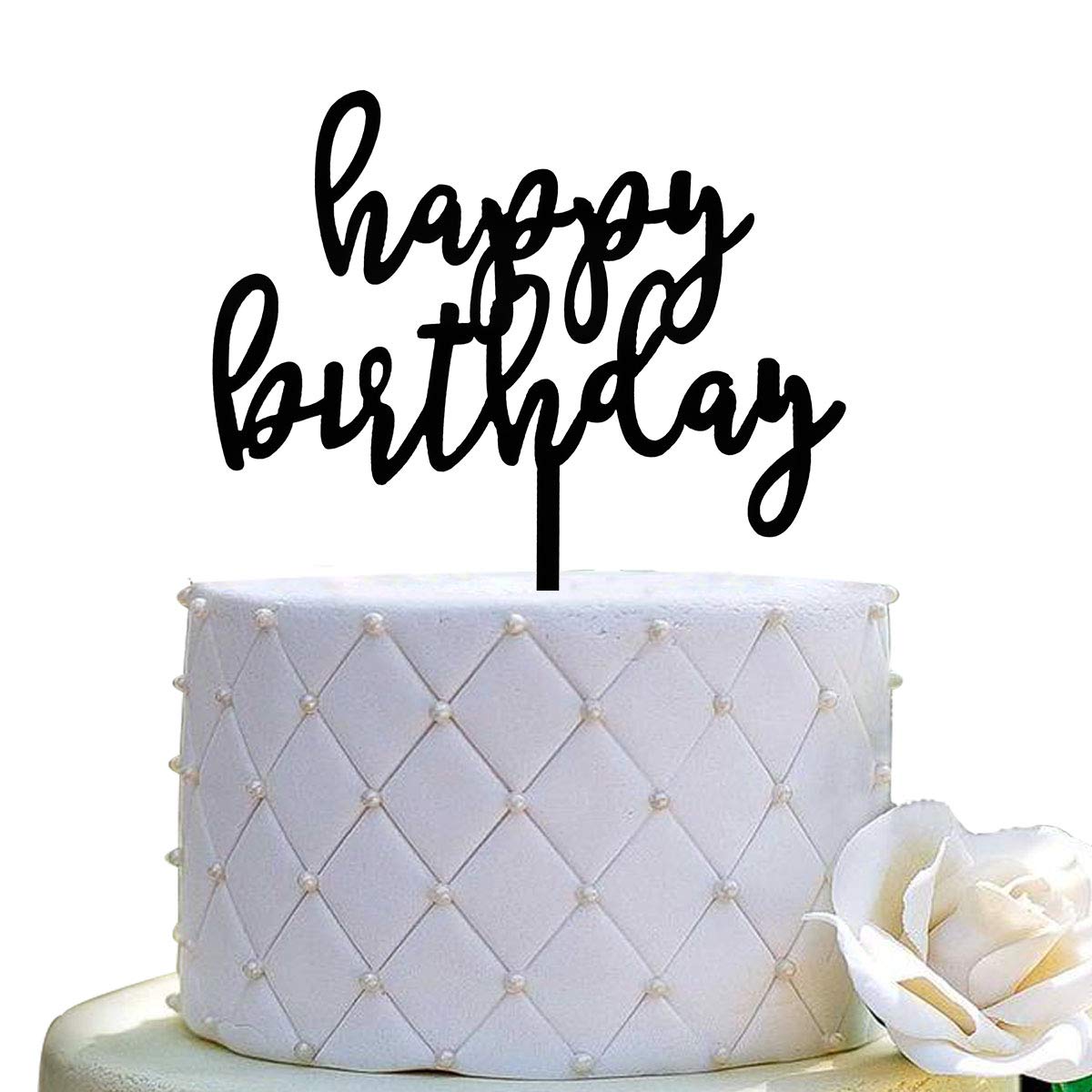 Black Acrylic Happy Birthday Cake Topper - Elegant Party Decor for Birthday Celebrations, Weddings & Special Events