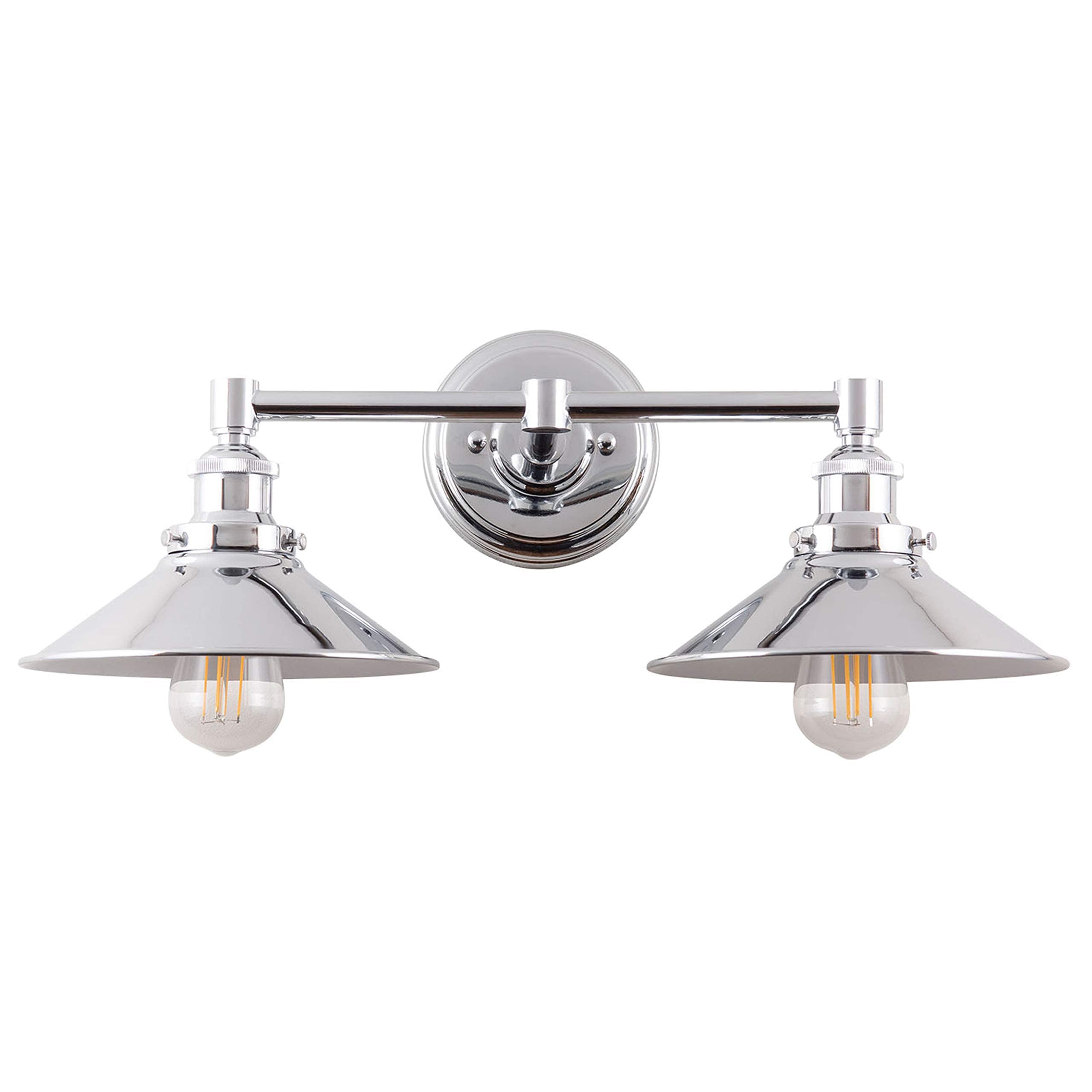 Liara Andante 2-Light Industrial Vanity Light in Polished Chrome - Farmhouse Bathroom Lighting Fixture with Bulbs Included - Perfect for Mirror Lighting, Powder Rooms & Modern Farmhouse Decor