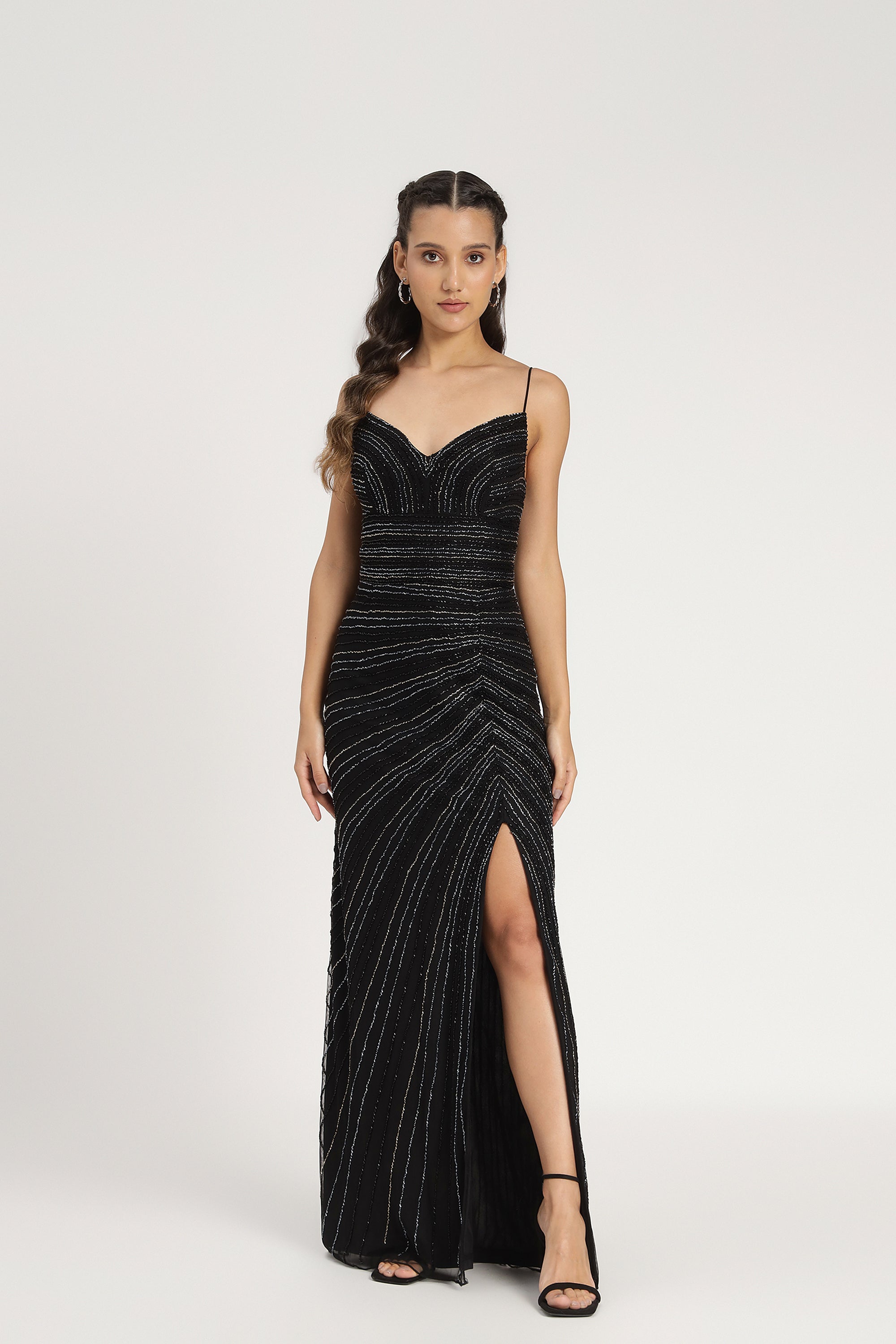 Kimberly Embellished Black Maxi Dress for Women - Elegant Long Evening Gown for Parties, Weddings & Special Occasions