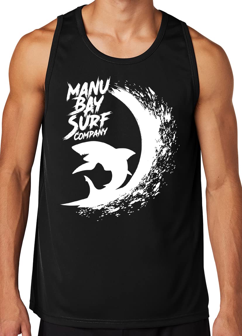 Manu Bay Surf Company Men's Quick-Dry Surfing Shark Tank Top - Moisture-Wicking Performance Shirt for Beach, Surfing & Summer Outdoor Activities