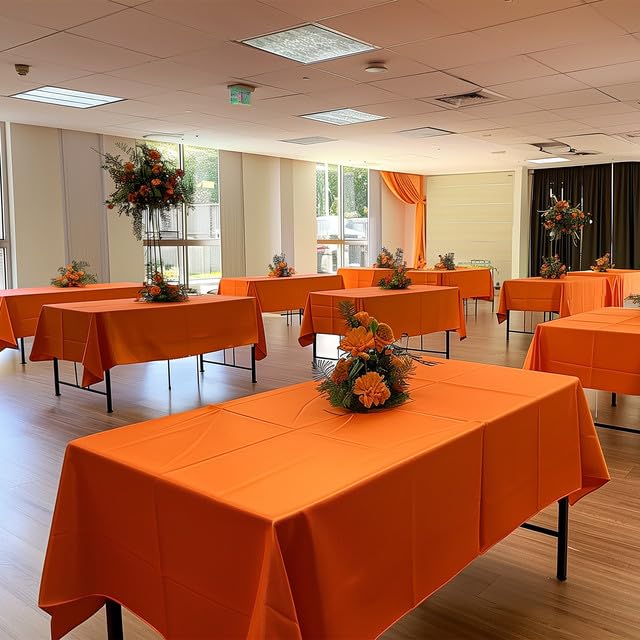 Orange Plastic Tablecloth 4 Pack - 54'' x 108'' Disposable Rectangle Table Cover for 6ft Tables | Perfect for Holiday Parties, Family Gatherings & Outdoor Events
