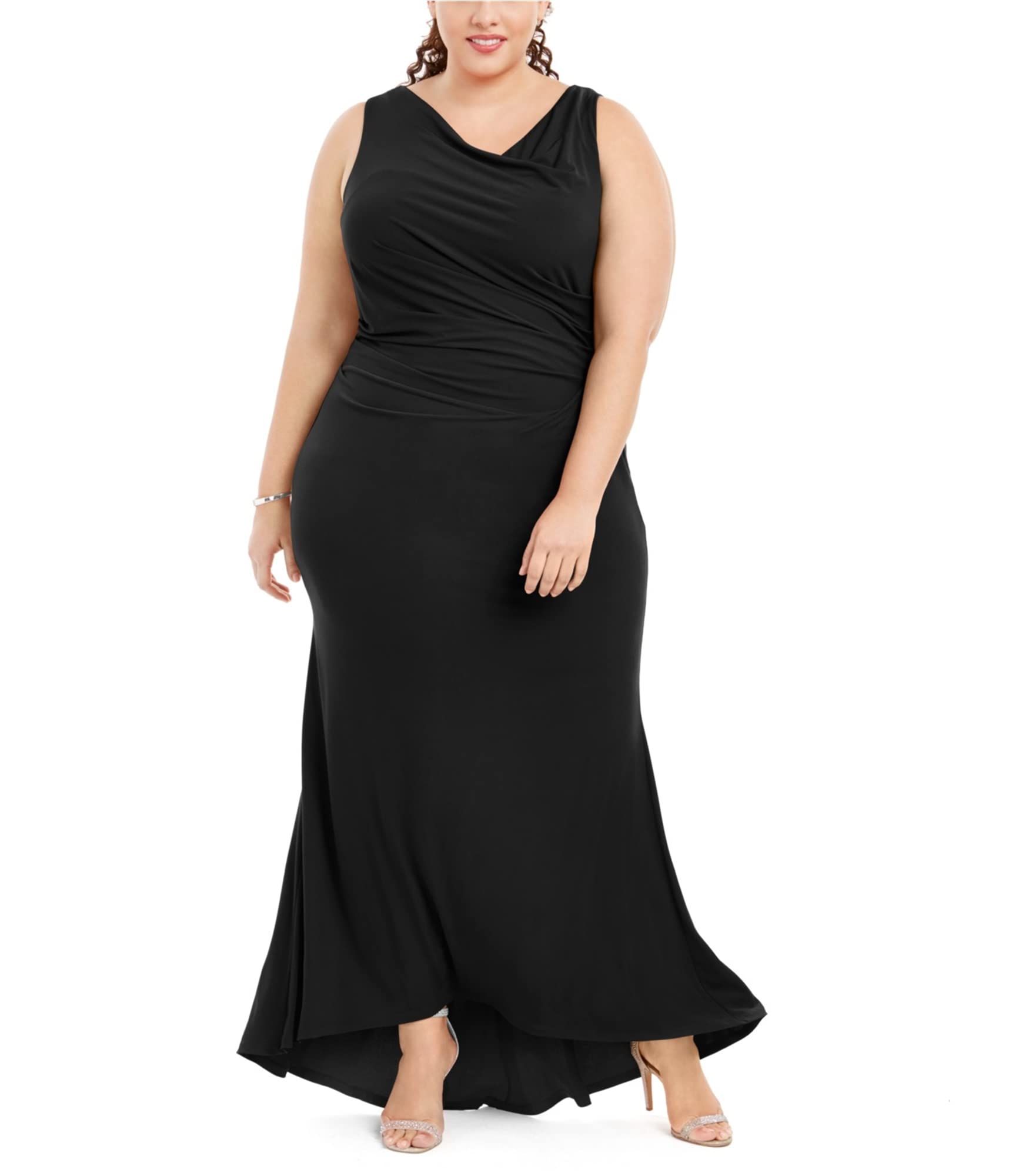 Calvin Klein Women's Cowl Neck Ruched Maxi Sheath Dress - Elegant Formal & Evening Wear for Parties, Weddings & Special Occasions