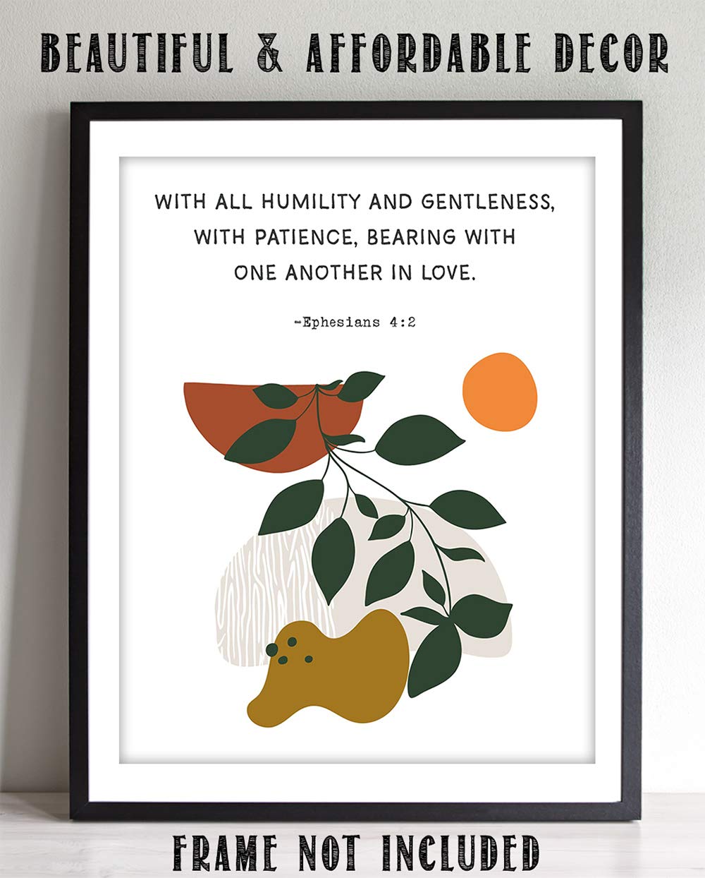 TJ Originals - Be Kind & Compassionate Bible Verse Wall Art Print - Ephesians 4:32 Scripture Decor with Orange Flowers - Christian Home & Office Decor for Women - Religious Gift Ideas - Perfect for Bedroom, Living Room & Church Decor (Floral Boho Style)