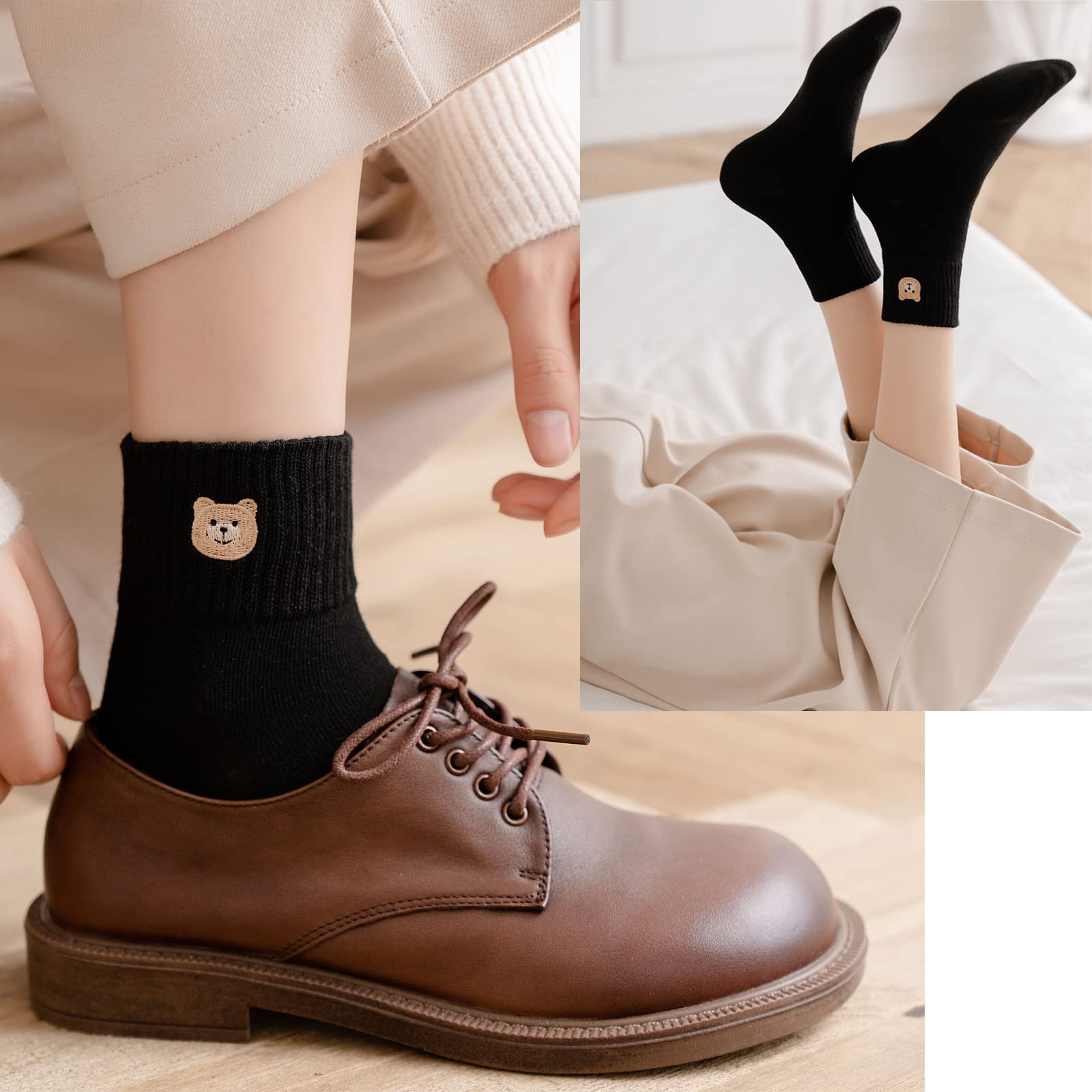 5 Pairs Women's Cute Bear Socks - Soft Animal Embroidery Ankle Socks for Women, Perfect Gift for Her - Cozy Homewear & Casual Outfit Accessories