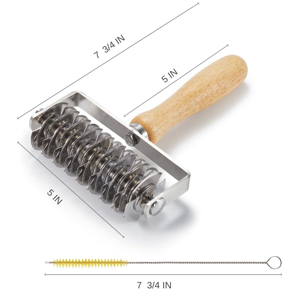Stainless Steel Pastry Lattice Roller Cutter with Wood Handle - Professional Dough Cutter for Beef Wellington, Pie Crust, Pizza Bread, Cookies | Perfect for Baking, Pastry Making & Food Decoration