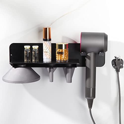 Dyson Supersonic Hair Dryer Wall Mount Holder - Magnetic Bracket & Organizer Stand for Blow Dryer, Curler Diffuser, Nozzles & Power Cable (Black) | Perfect for Bathroom, Salon & Home Storage