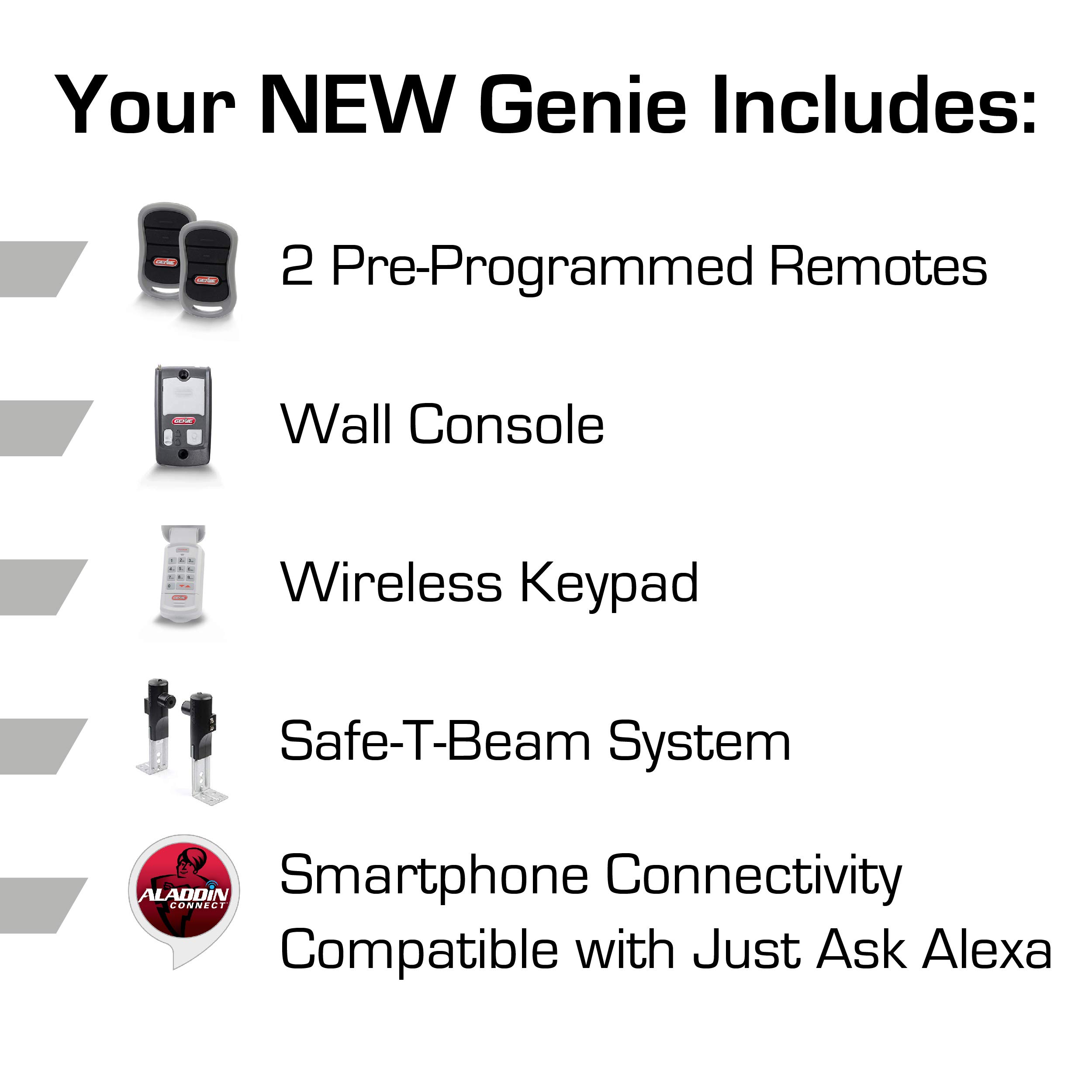 Genie QuietLift Connect Model 3053-TKV Smart Garage Door Opener with GEN39026R Extension Kit for 5-Piece Belt-Drive Tube Rails - Metallic Finish | Perfect for Home Security & Smart Home Automation