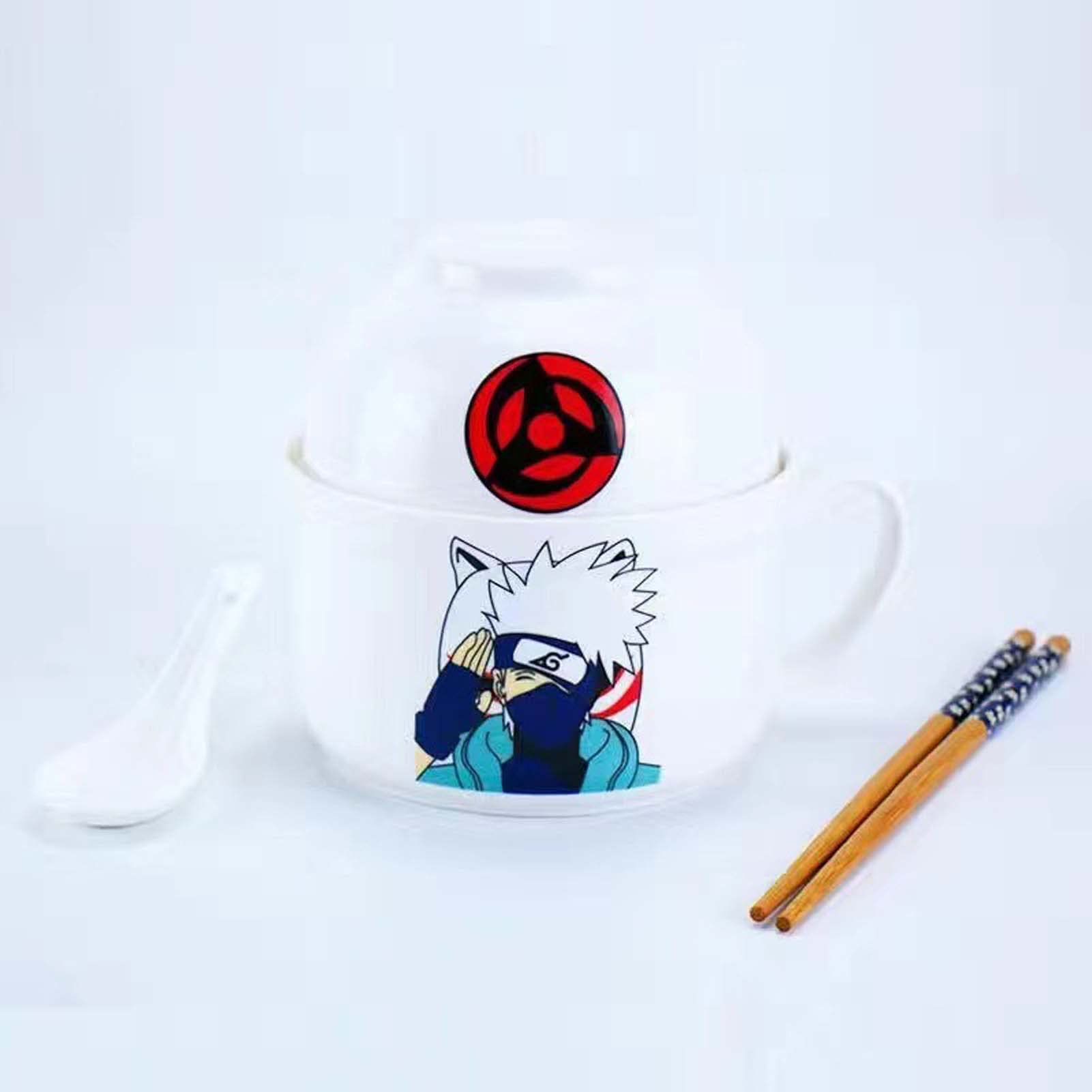 Naruto Anime Ceramic Rice Bowl Set with Lid, Chopsticks & Spoon - 5.5 Inch Japanese Style Noodle Bowl for Students & Home Use - Perfect Gift for Anime Fans - Great for Ramen, Soup, and Everyday Meals