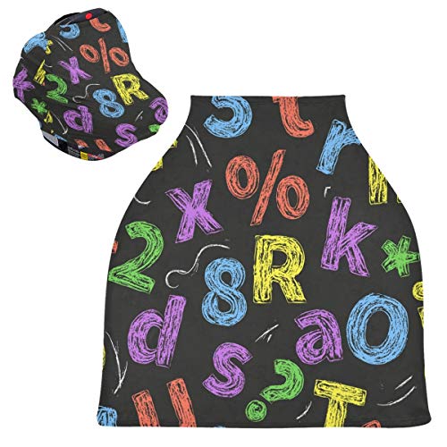 Colorful English Alphabet Stretchy Baby Car Seat Canopy - Breathable Infant Stroller Cover, Multi-Use Nursing Scarf & Car Seat Cover for Breastfeeding, Travel & Outdoor Protection