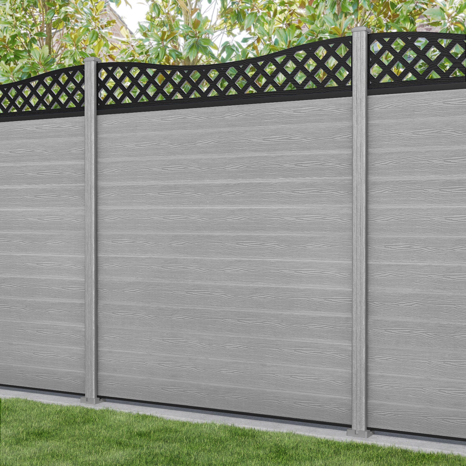 Classic Low Wave Fence Panel - Light Grey Composite Privacy Fencing with Durable Posts | Perfect for Backyard, Garden, and Pool Area Security