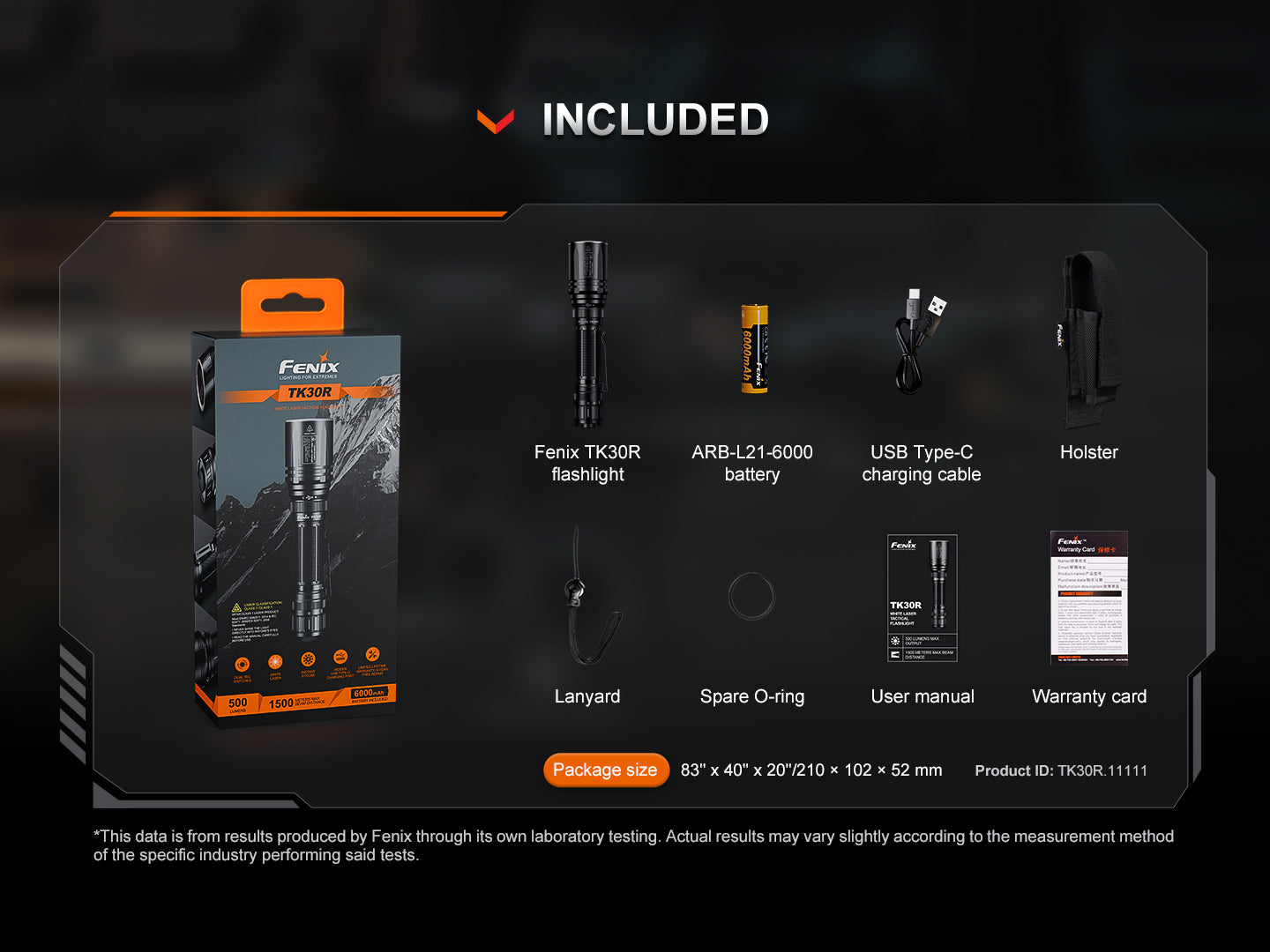 Fenix TK30R Tactical Flashlight with White Laser - 2000 Lumens, USB Rechargeable, IP68 Waterproof - Perfect for Hunting, Camping & Emergency Situations