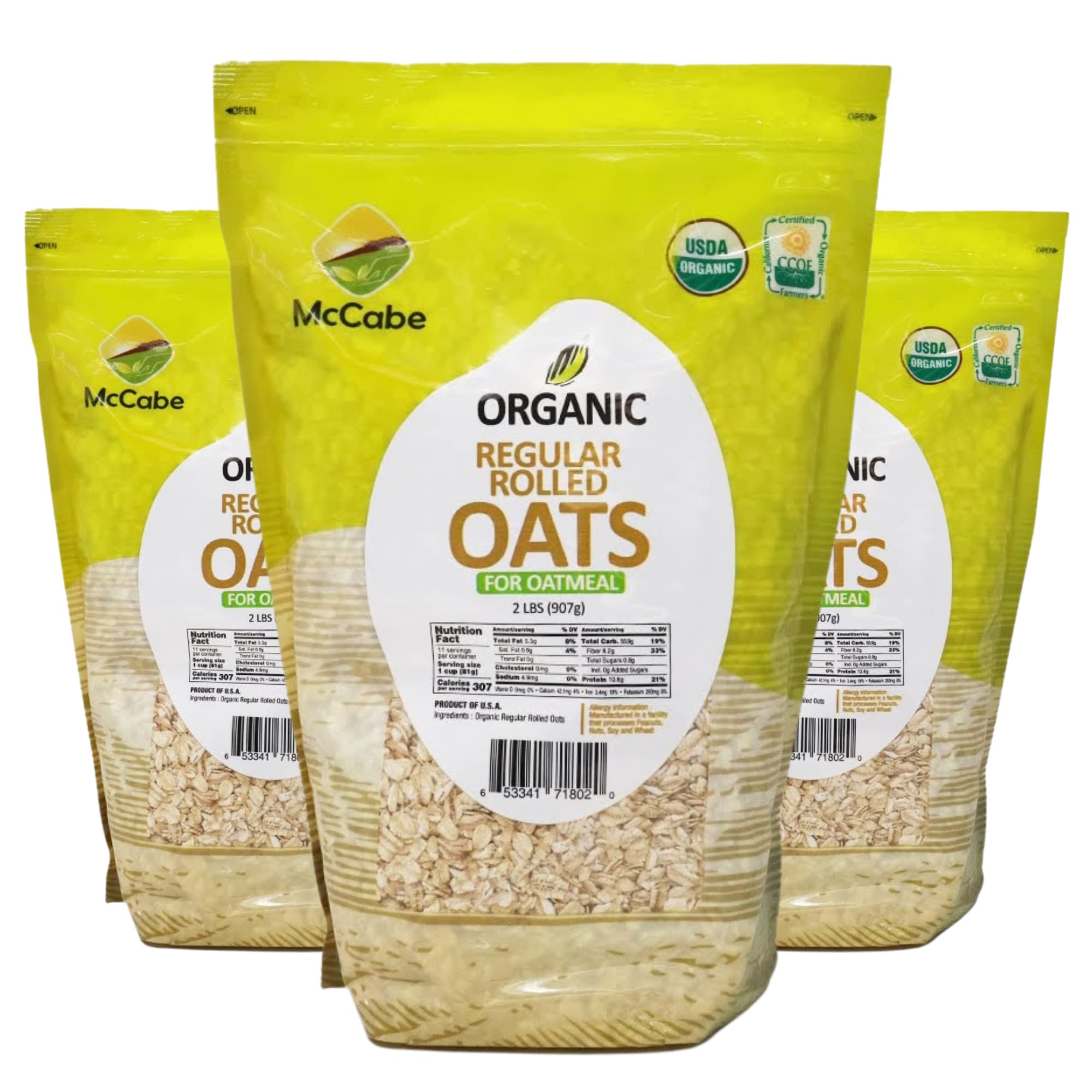Organic Rolled Oats - USDA & CCOF Certified | High in Fiber & Minerals | 3-Pack (2Lbs Each) | Non-GMO Breakfast Oatmeal for Smoothies, Baking & Healthy Snacks | Made in USA