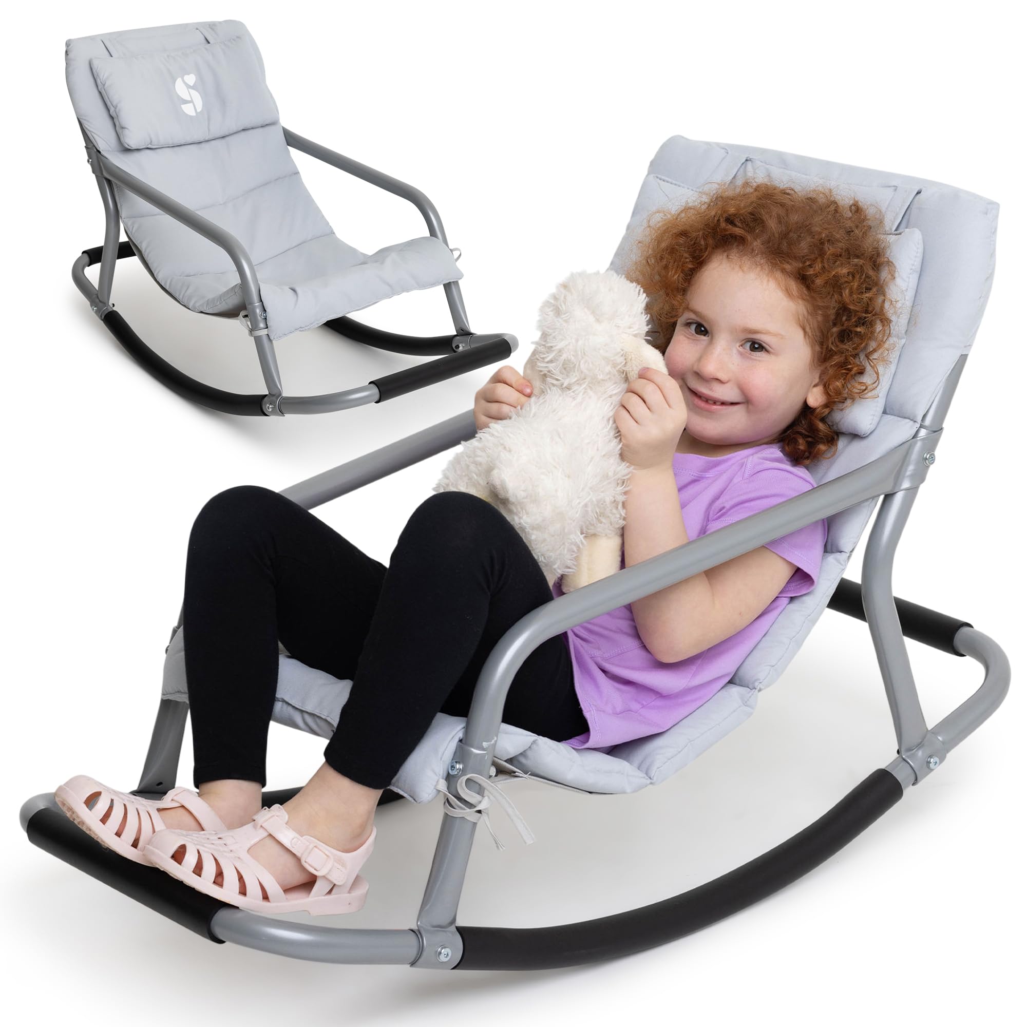 **Sensory Rocking Chair for Kids - Soft Fabric Comfortable Rocker Chair with Stability - Versatile Floor Chair for Playroom, Bedroom, Nursery (Ages 3+) - Grey - Perfect for Relaxation, Reading & Sensory Play**