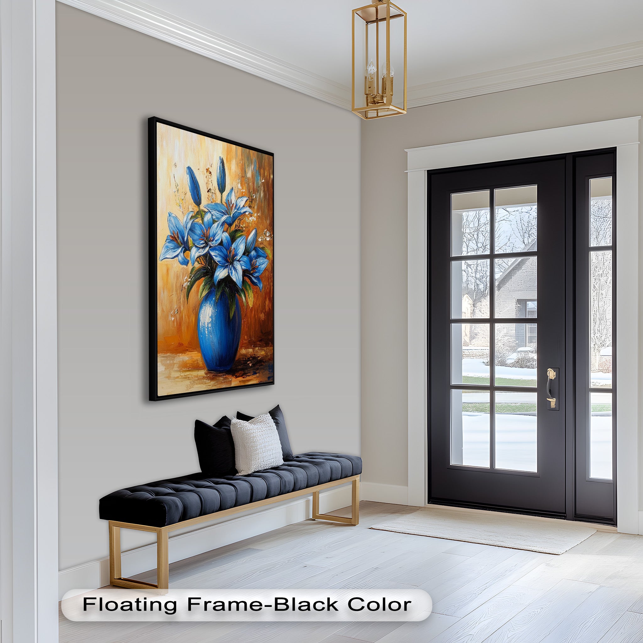 Azure Blossoms in Blue Vase - Hand-Painted Floral Oil Canvas Artwork for Living Room Decor | Wall Art for Home & Office