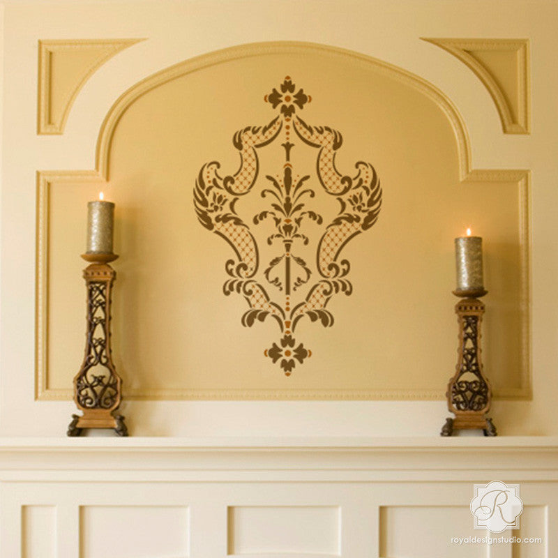 Villa Alison Woolley Damask Wall Stencil - Reusable DIY Painting Template for Home Decor, Accent Walls, and Furniture - Perfect for Bedrooms, Living Rooms, and Craft Projects