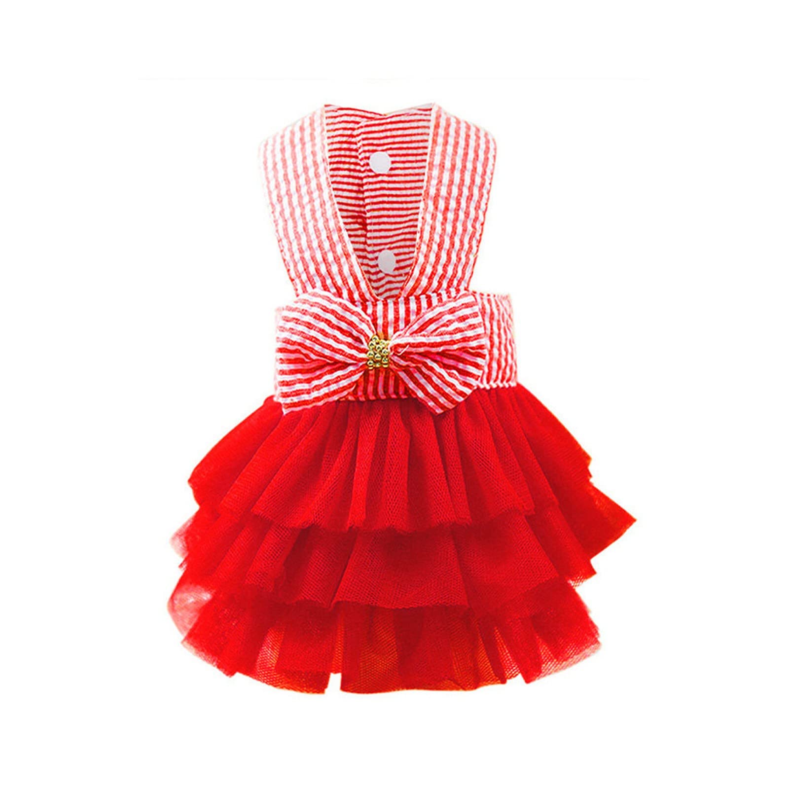 Princess Striped Lace Dog Dress - Fashionable Pink Mesh Bubble Skirt for Small Dogs | Perfect for Pet Parties, Photo Shoots & Special Occasions (Size B, S)