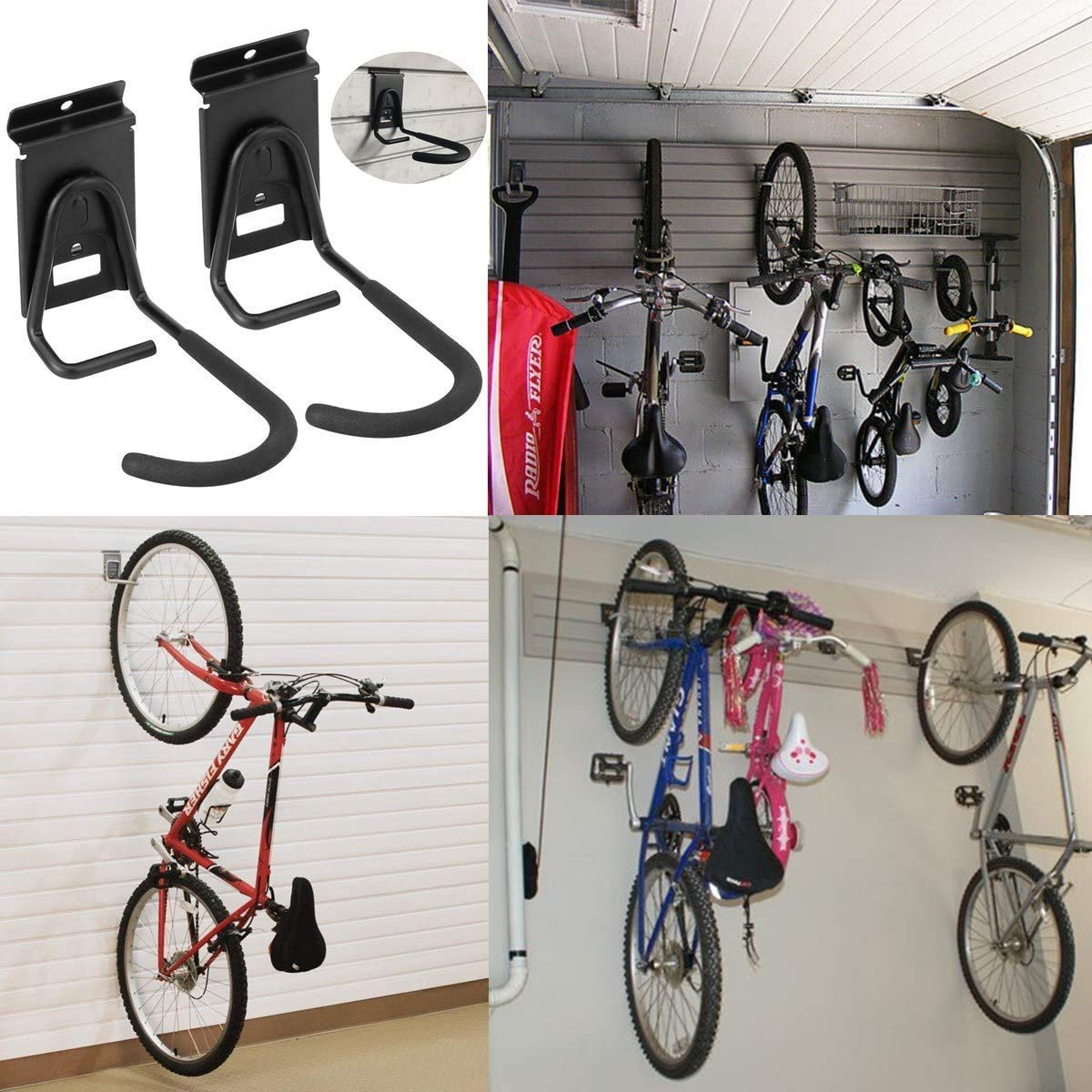 Heavy Duty Slatwall Hose Hooks - 2 Pack Black Garage Storage Organizer for Bikes, Ladders & Folding Chairs | Durable Utility Tool Hanger for Garage, Shed & Home Organization