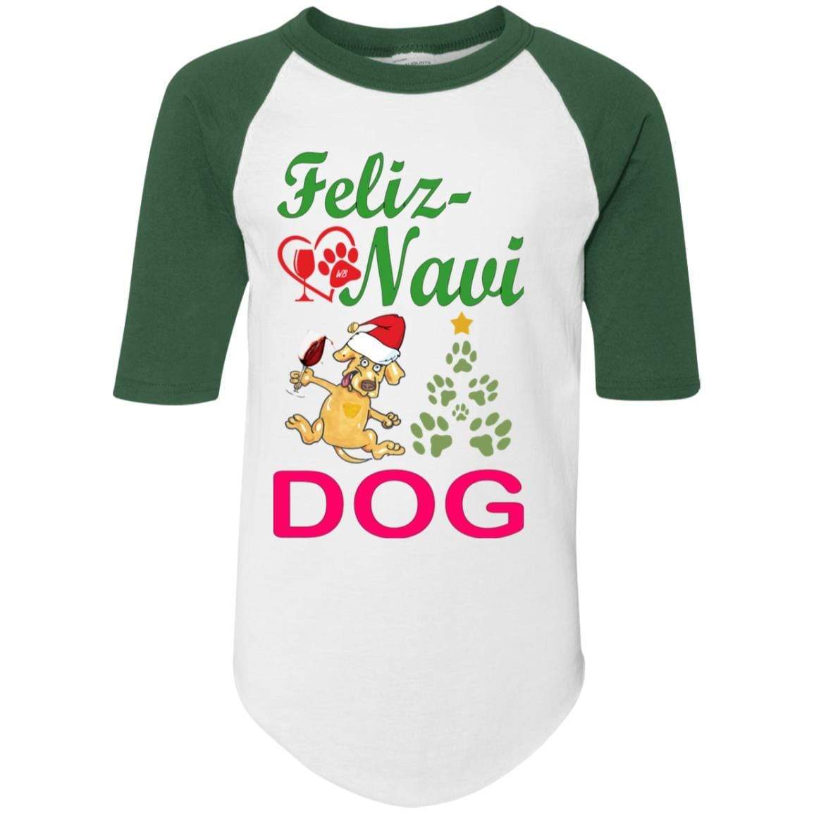 Feliz Navi Dog Youth Colorblock Raglan Jersey - Trendy Christmas Sweater for Dogs | Perfect for Holiday Photos & Festive Gatherings