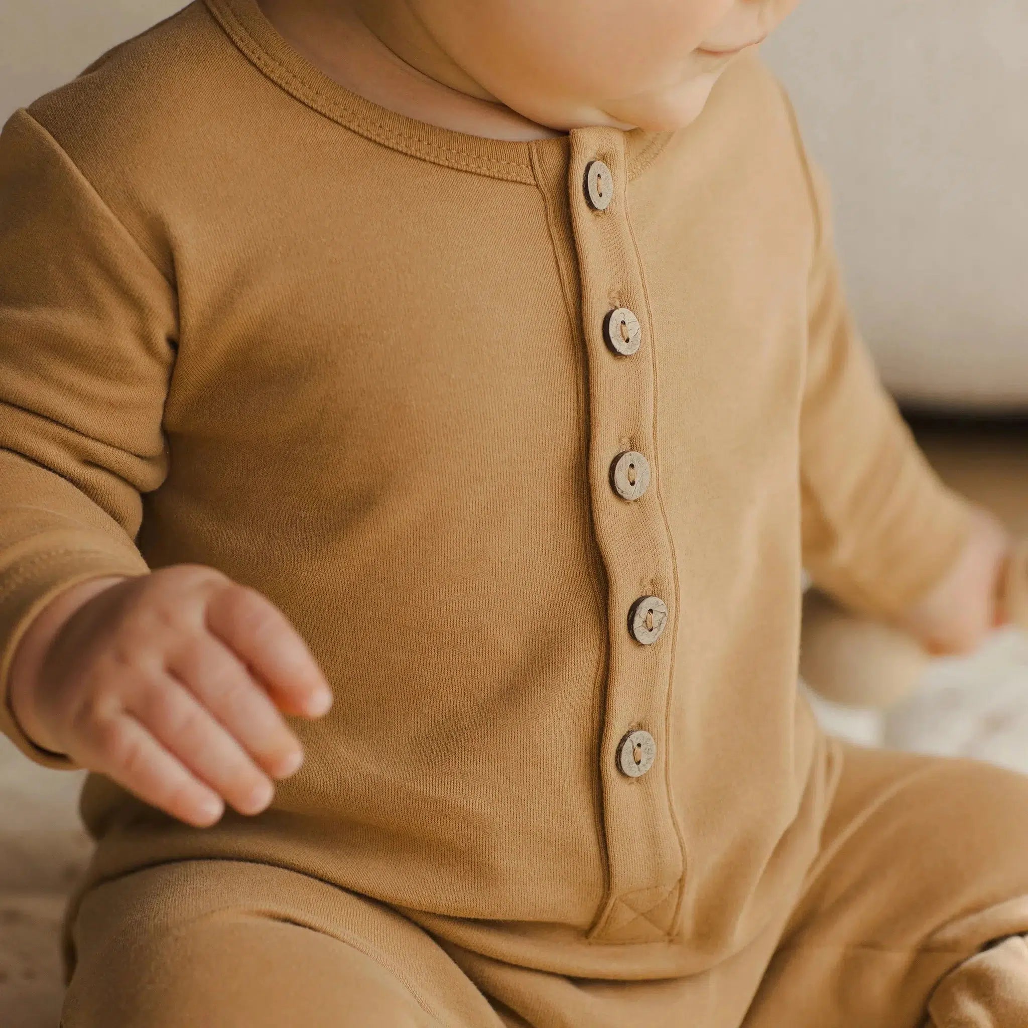 Quincy Mae Organic Cotton Long Sleeve Jumpsuit for Baby - Soft Golden Romper | Perfect for Playtime, Family Photos & Everyday Comfort