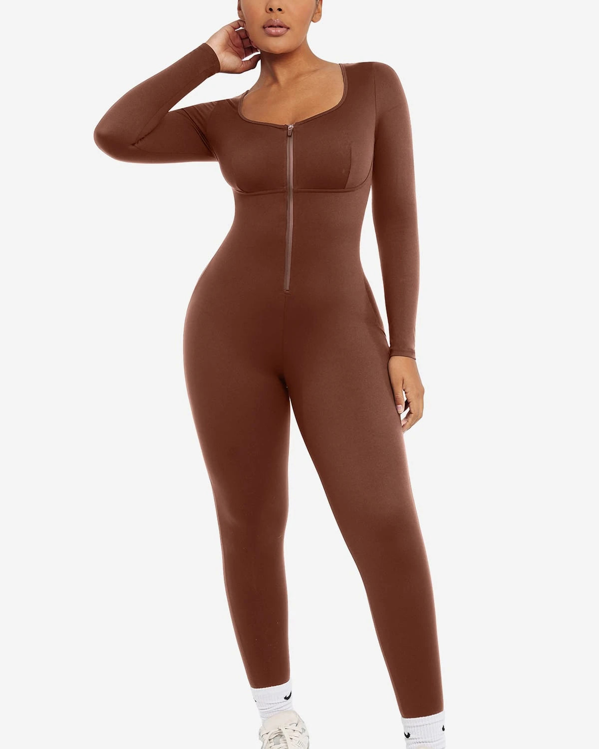 AirSlim® Long Sleeve Sport Shaping Jumpsuit for Women - Slimming Workout Bodysuit with Compression for Yoga, Gym & Running - Tummy Control & Body Shaper Activewear