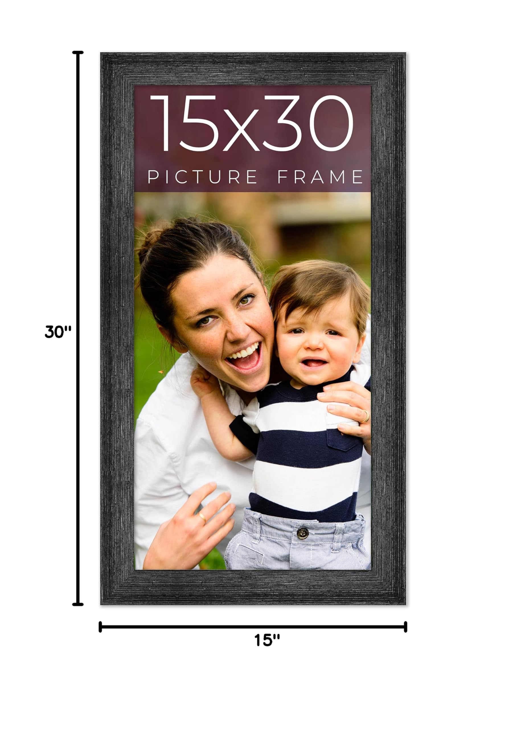 15x30 Inch Black Real Wood Picture Frame - 1.5