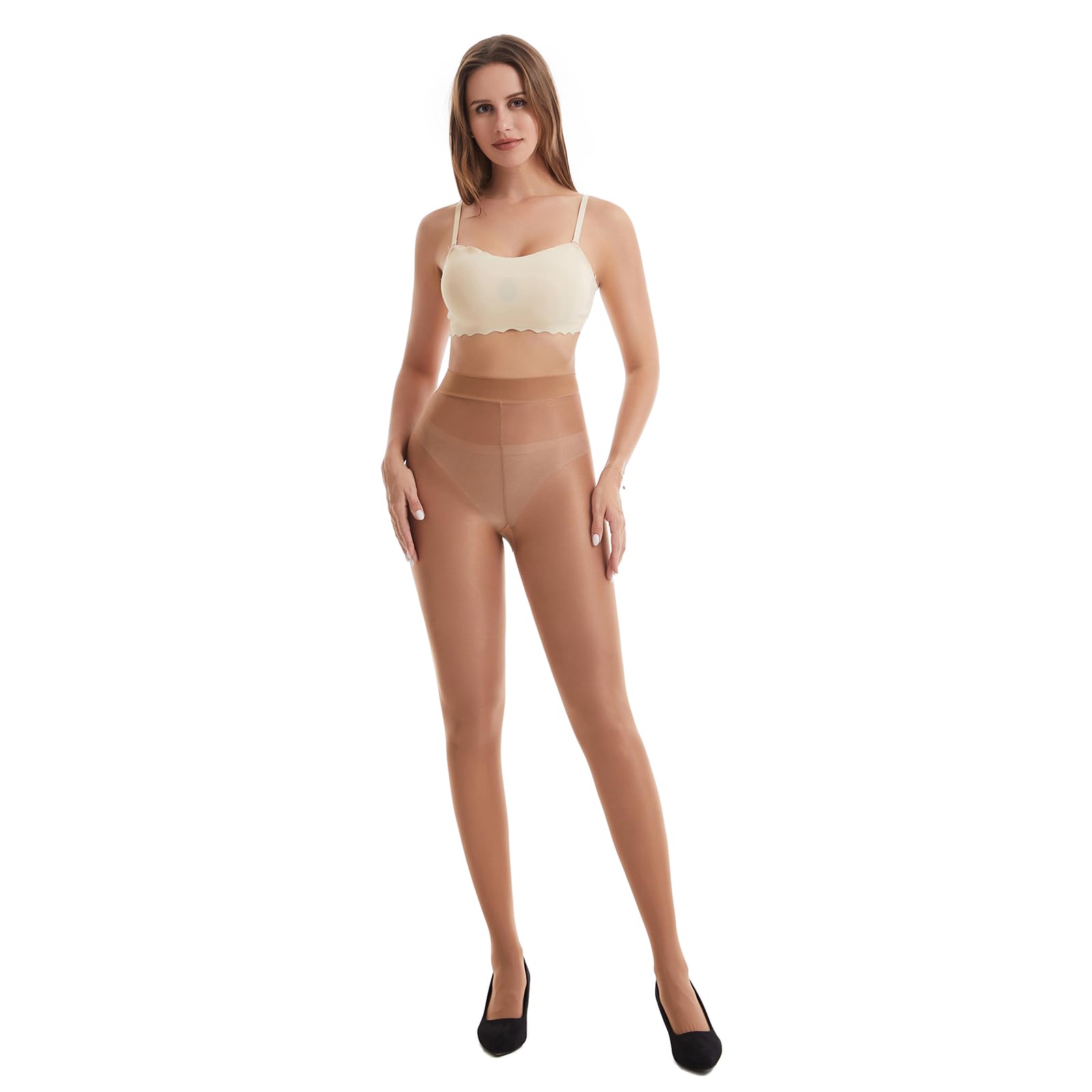 Shiny Pantyhose for Women - 70D High Waist Shimmer Tights with Oily Gloss Finish - Footed Dance Stockings (2 Pairs) - Perfect for Dance Performances, Cosplay & Evening Events