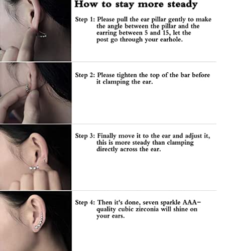 Women's Cartilage Ear Cuffs - 925 Sterling Silver Hoop Earrings with 7 Crystals & Cubic Zirconia | Elegant Ear Jewelry for Parties, Weddings & Everyday Wear