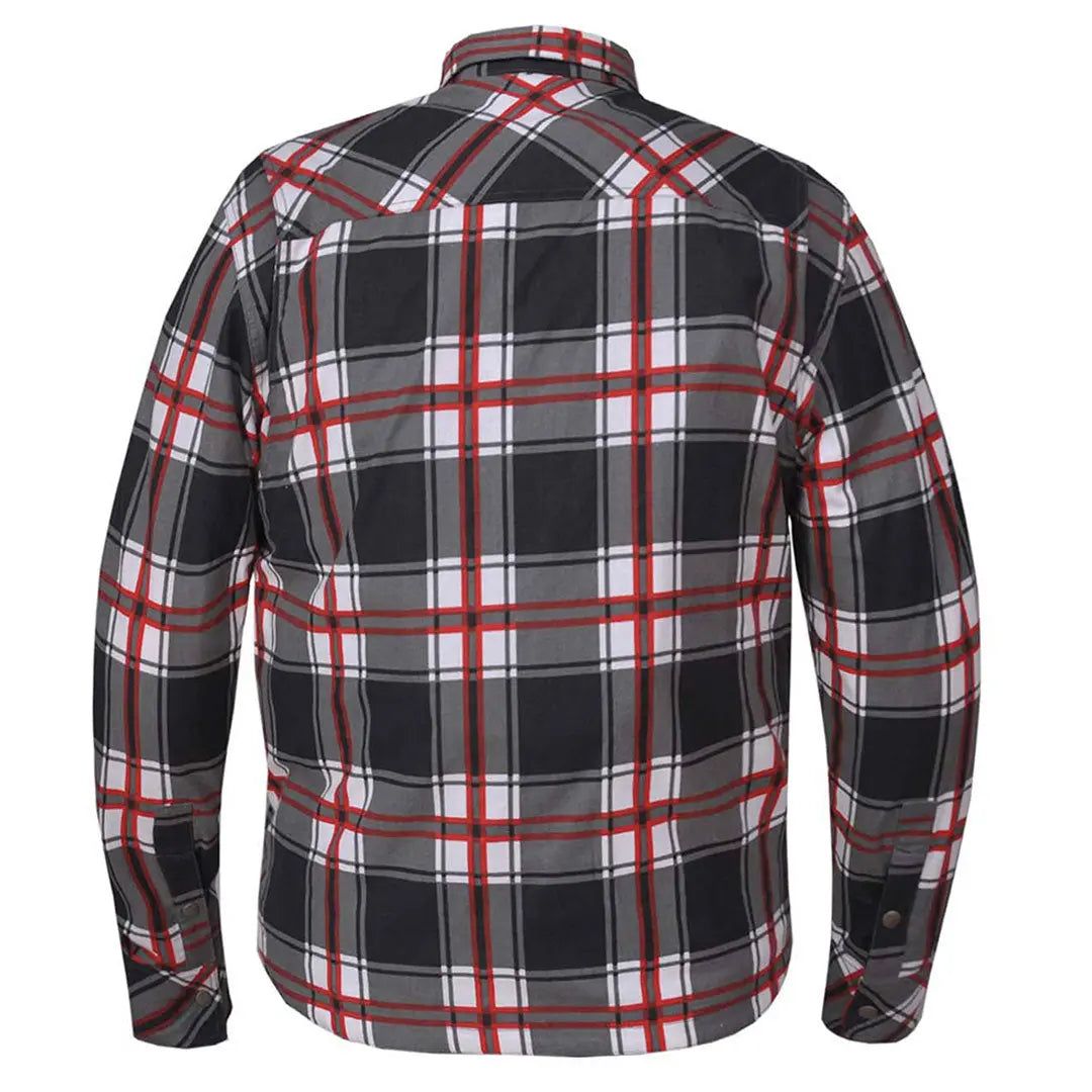 Unik International Men's Red and White Riding Flannel Armored Shirt - Motorcycle Safety Gear for Outdoor Adventure & Casual Wear