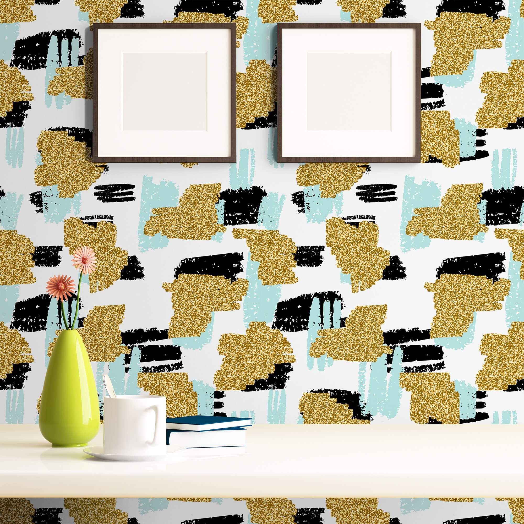 Beige and Teal Peel & Stick Removable Wallpaper for Teens - Self-Adhesive Decorative Wall Covering for Bedrooms, Dorms & DIY Home Decor
