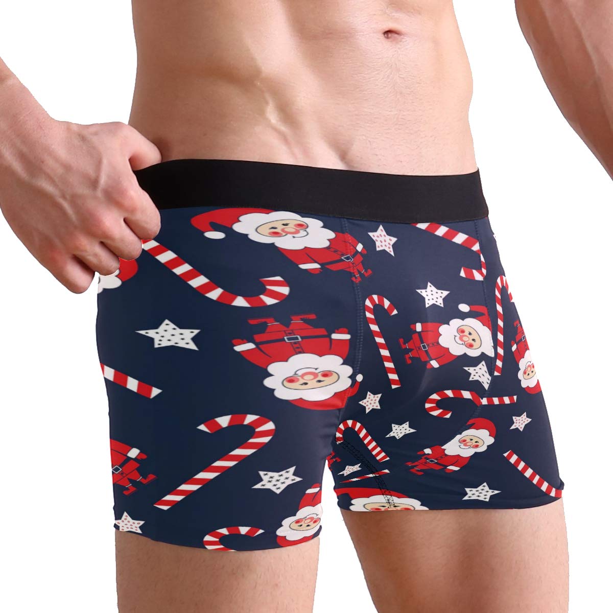 Festive Santa Claus & Candy Cane Print Men's Boxer Briefs - Christmas Themed Underwear for Men & Boys - Perfect for Holiday Parties, Gift Exchanges & Cozy Winter Wear