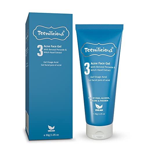 Teenilicious Acne Face Gel with Witch Hazel & Tea Tree Oil | Non-Comedogenic Anti-Acne Spot Treatment for Men & Women | 30gm | Clear Skin Solution for Oily & Acne-Prone Skin | Perfect for Daily Skincare Routine & Breakout Prevention
