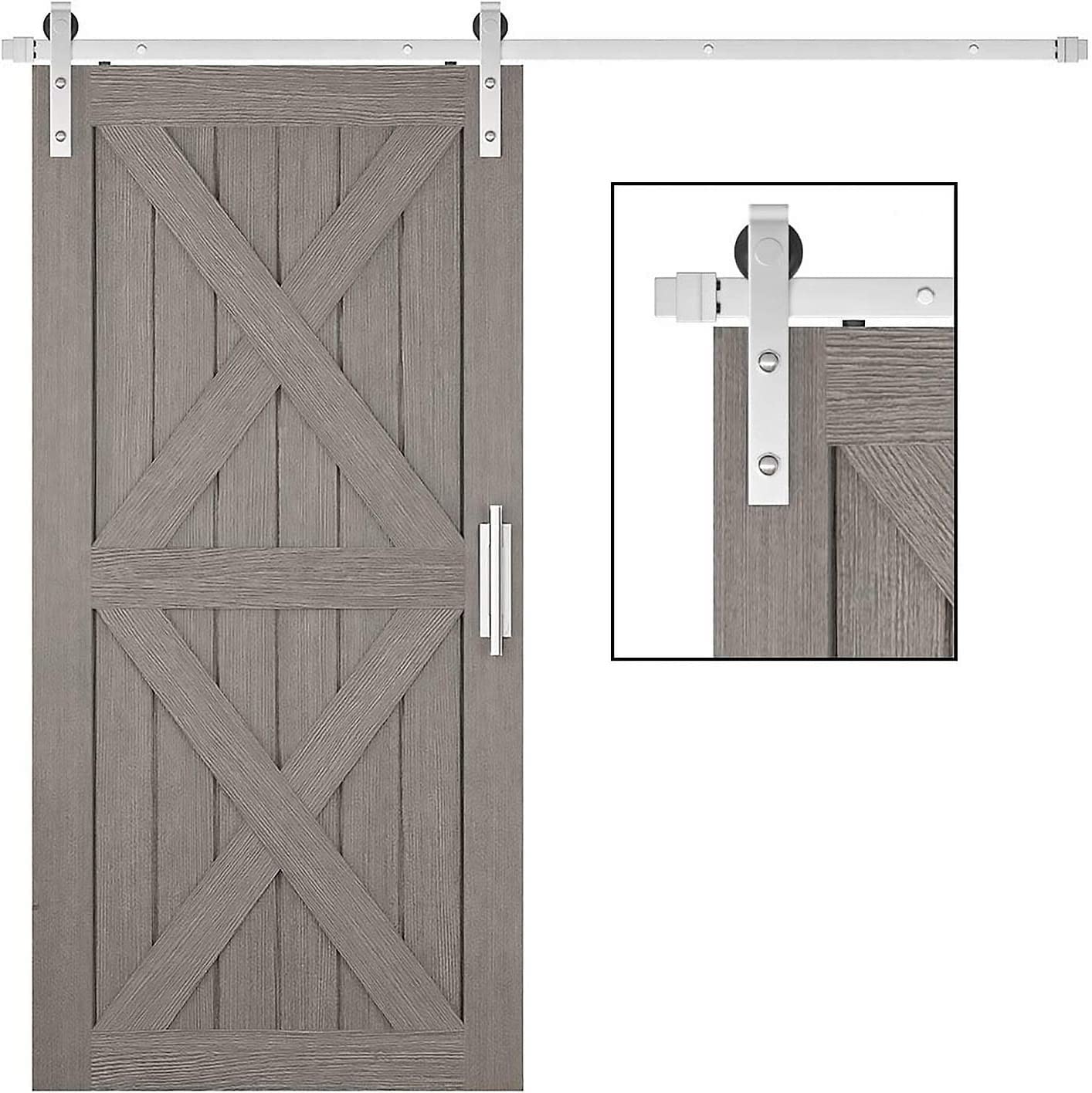 YAOJIA 150-300CM Stainless Steel Sliding Barn Door Hardware Kit - Heavy Duty Push-Pull Door Hanging Rail System with Silent Pulley Track for Wooden Doors (5ft/150cm Single Door Kit) - Perfect for Bedroom, Closet, and Interior Barn Door Installation